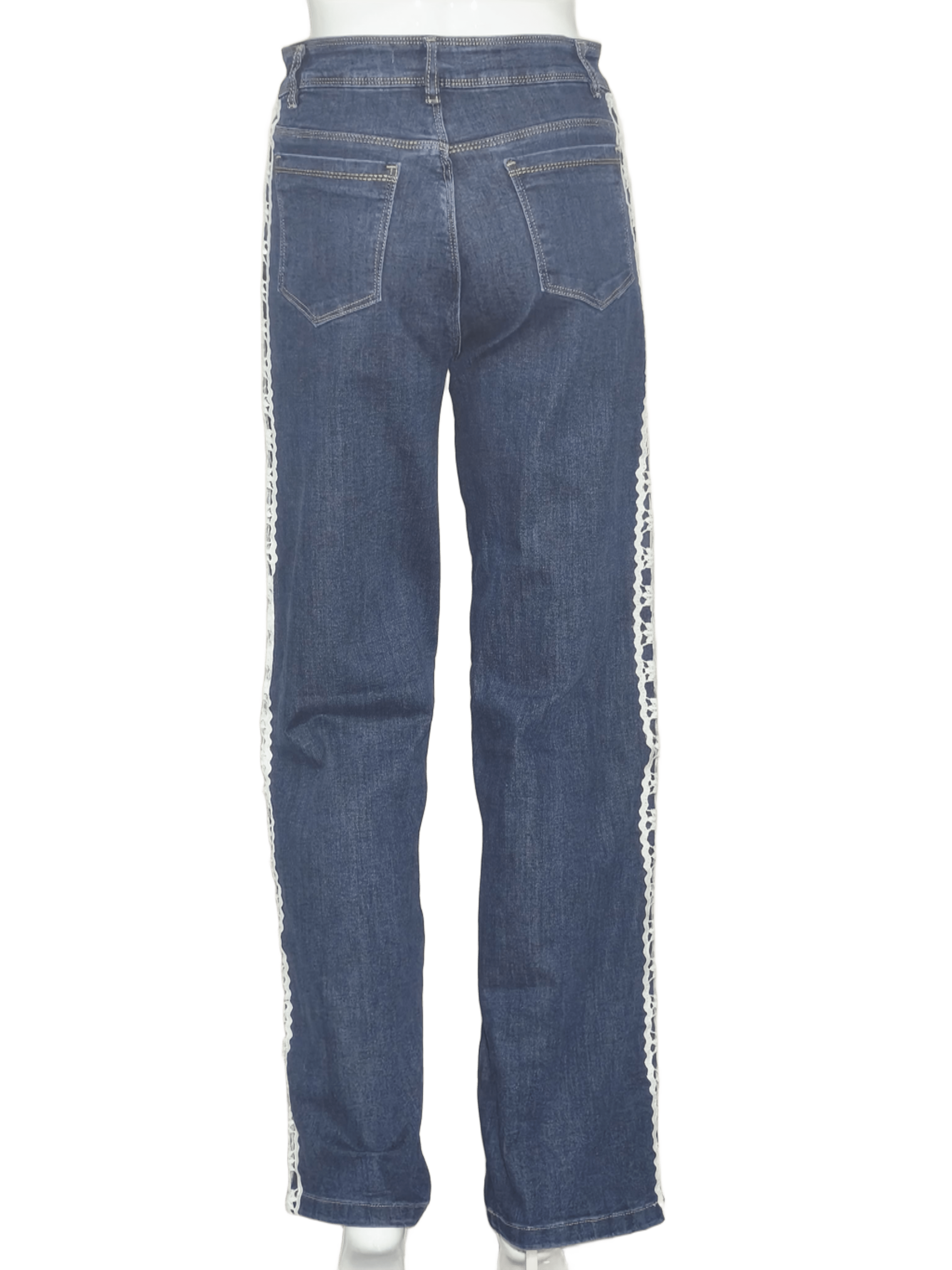 Network Women's Dark Blue Straight-Fit Denim Jeans with Crochet Lace Trim
