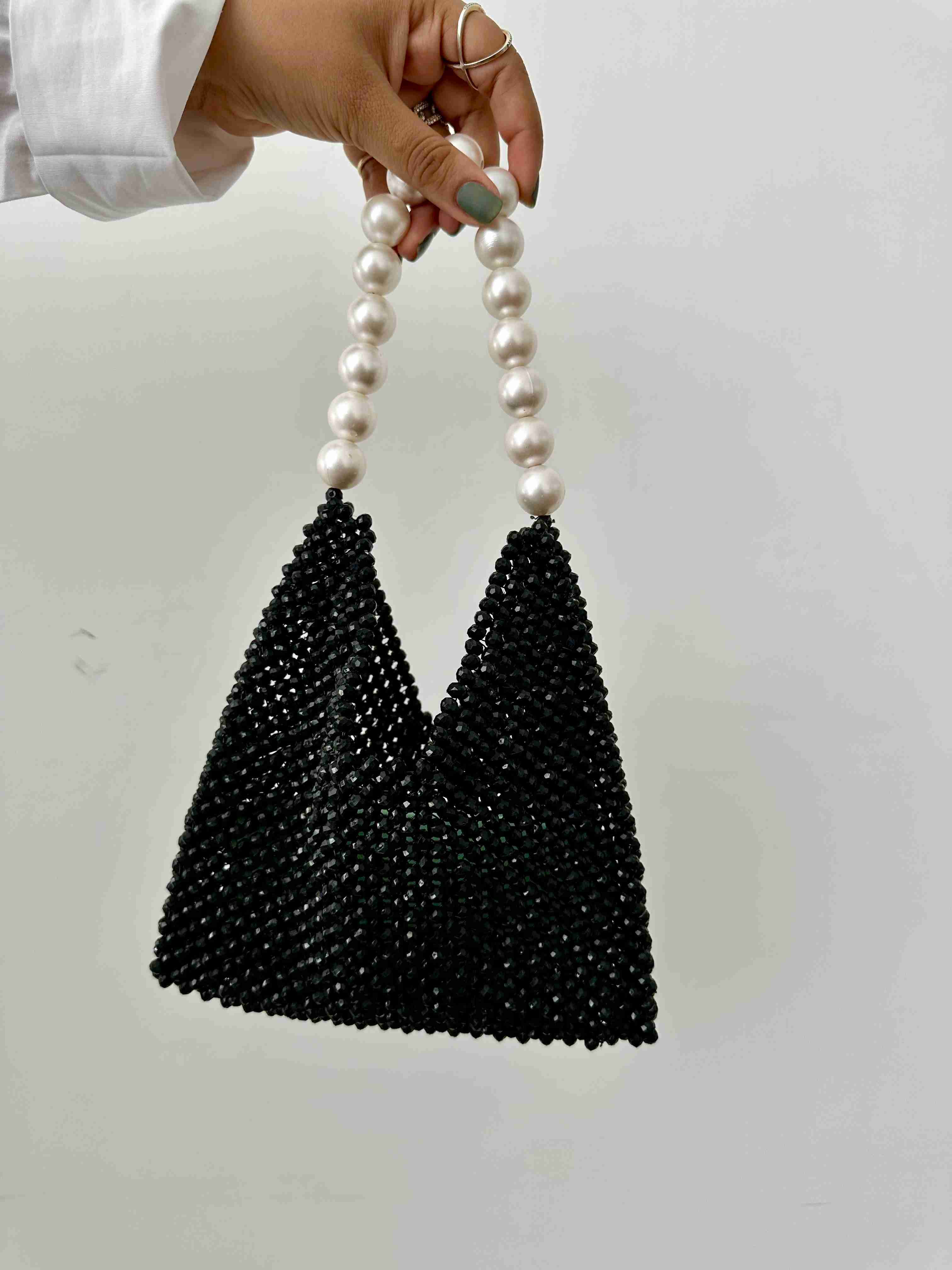 Dull Black Bag With Pearl Handle (Big)