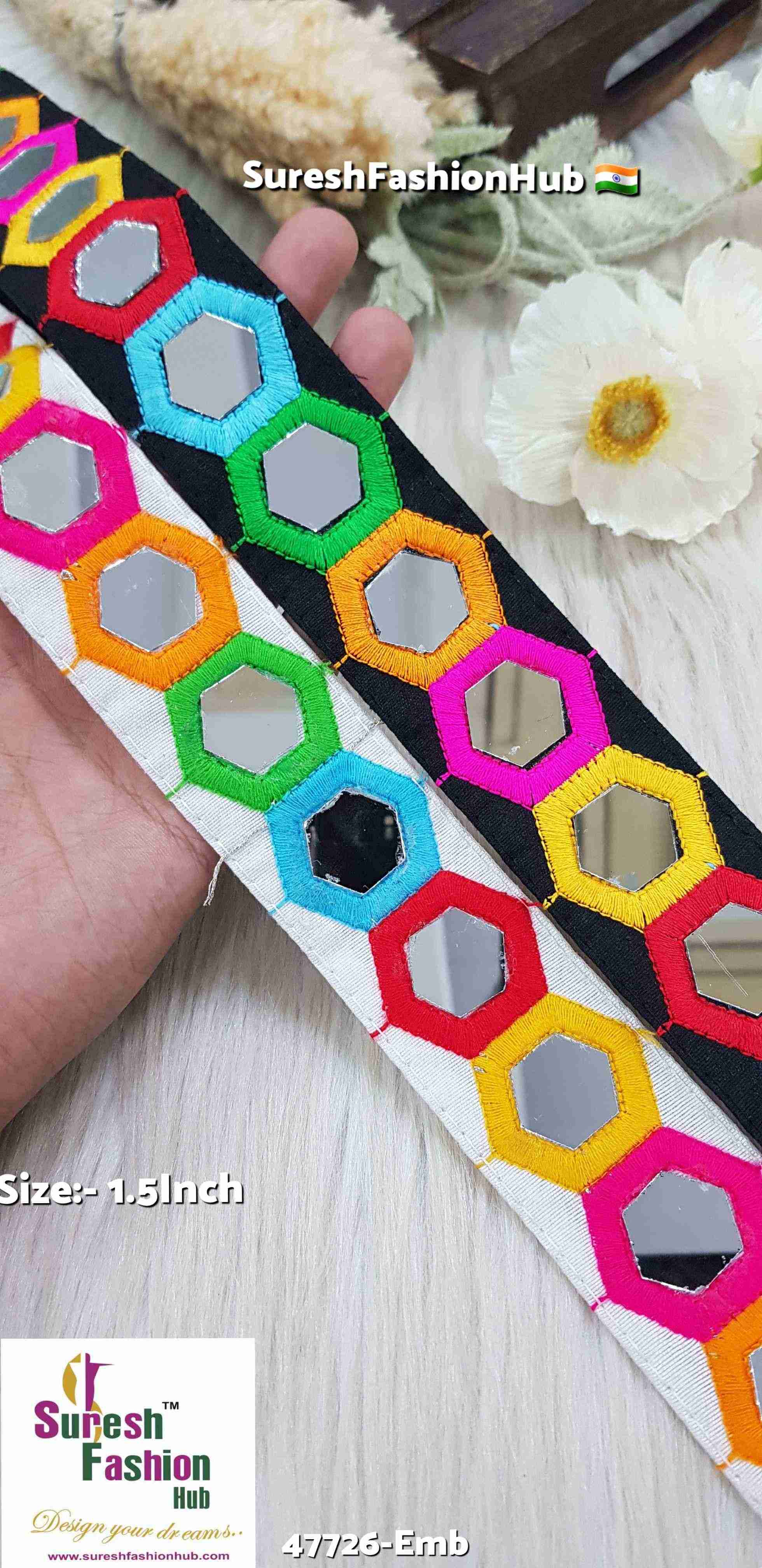 Black Hexagon Mirror Navratri Lace