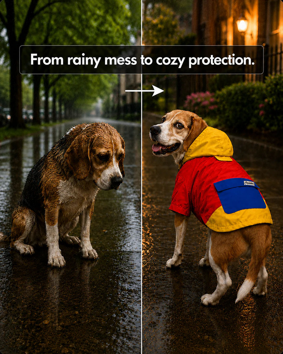 Pawsindia Dog Hooded 360° Raincoat, Red & Yellow