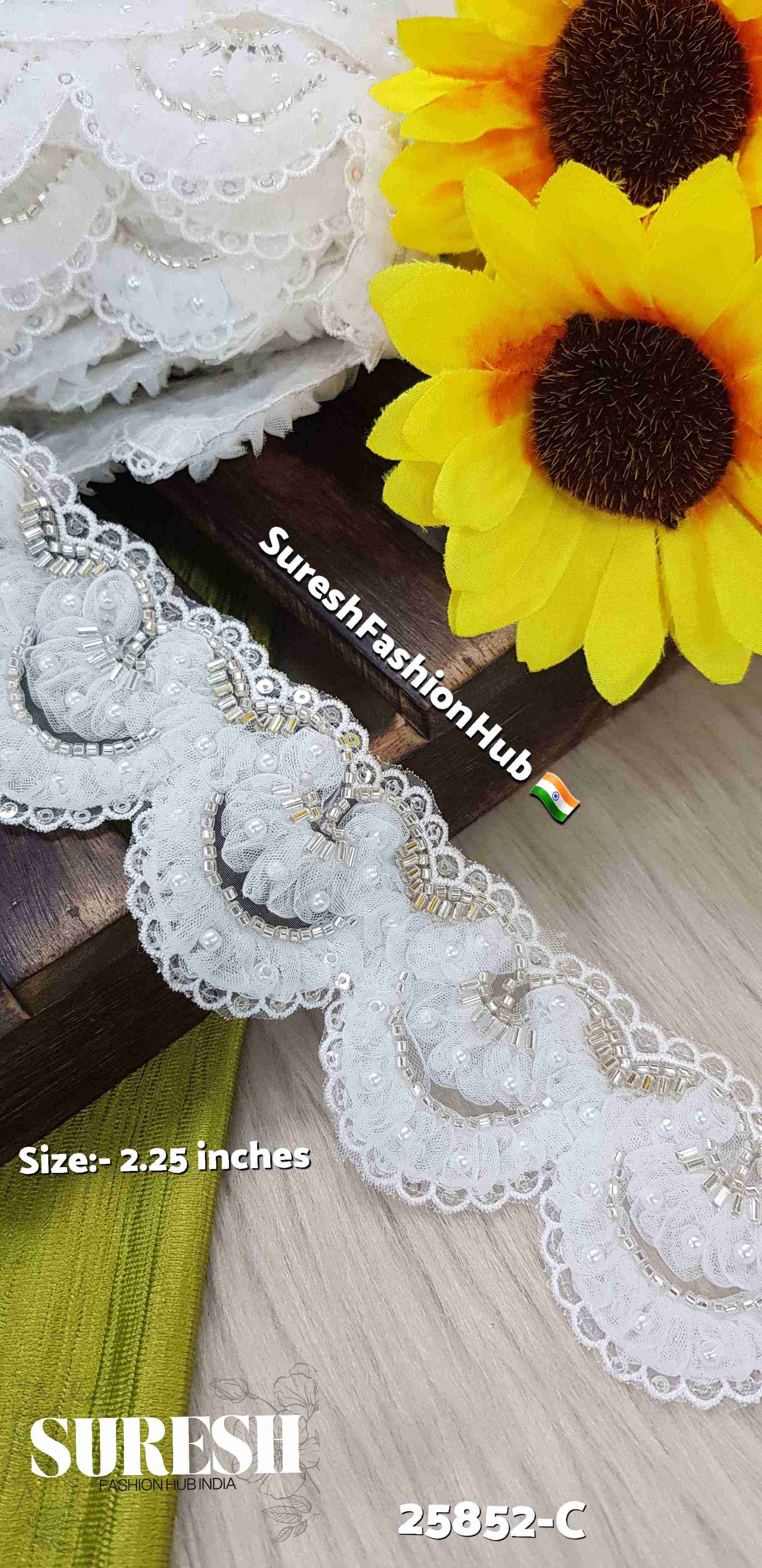 White Imported Floral Scallop Organza Lace