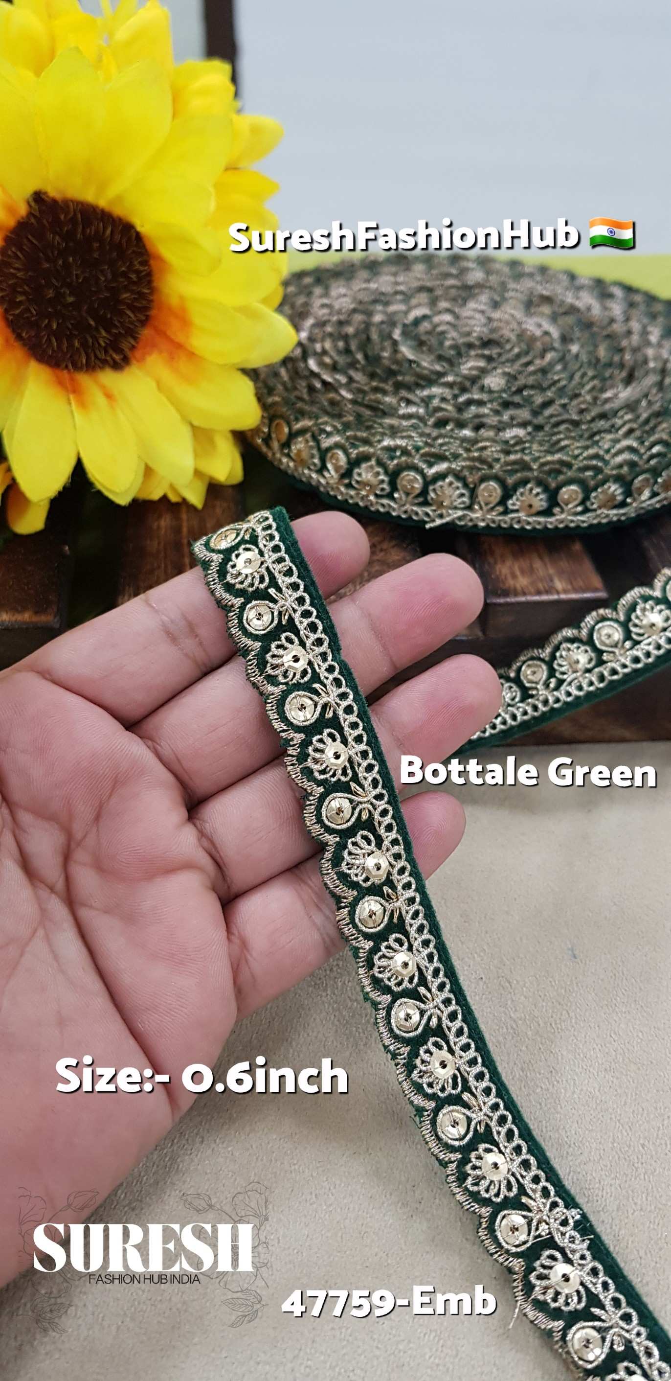 Velvet Royal Glint Scallop Lace – Bottle Green