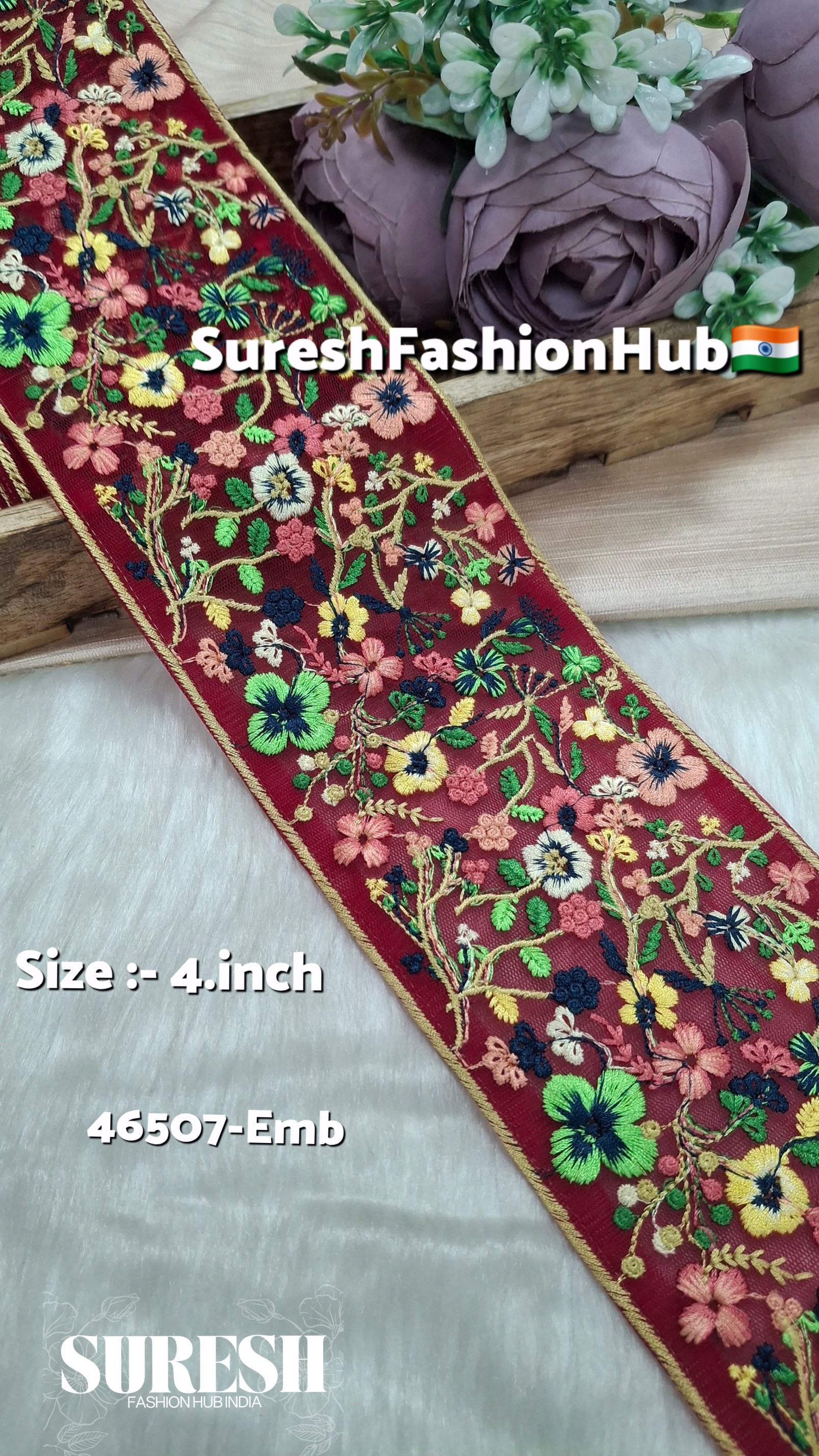 46507-Emb Blossom Weave Embroidery Lace – Maroon