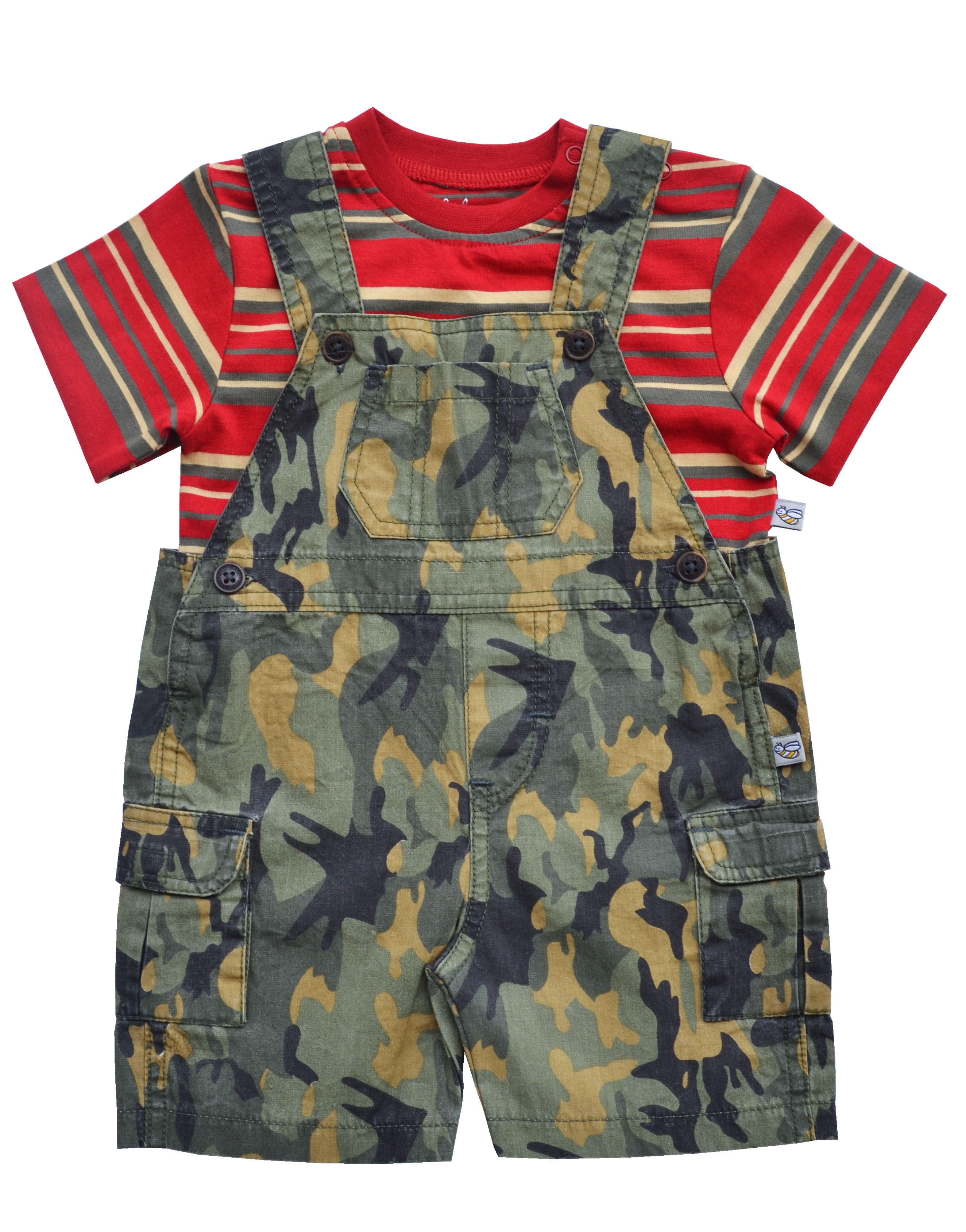 Stripe T-Shirt With Camouflage Short Romper Set (100% Cotton)
