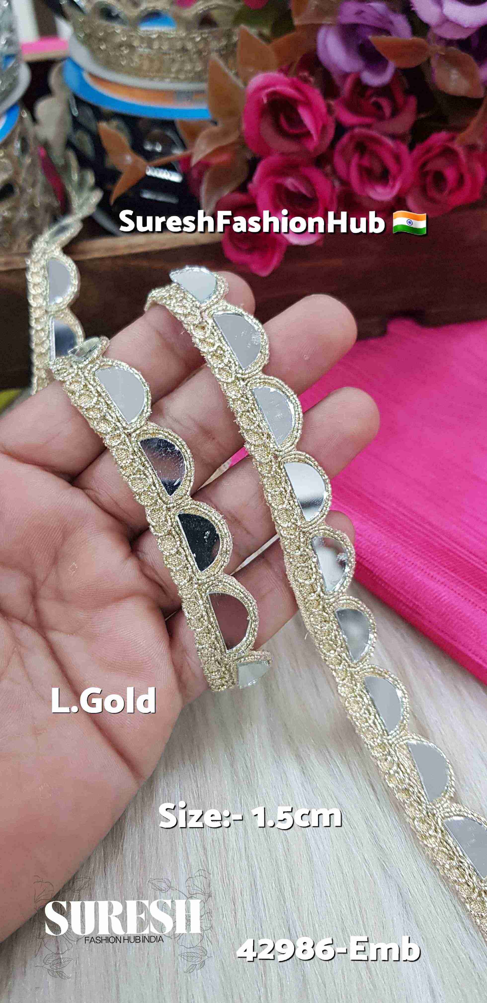 Golden Glow Scallop Mirror Lace – Light Gold | 42986-Emb