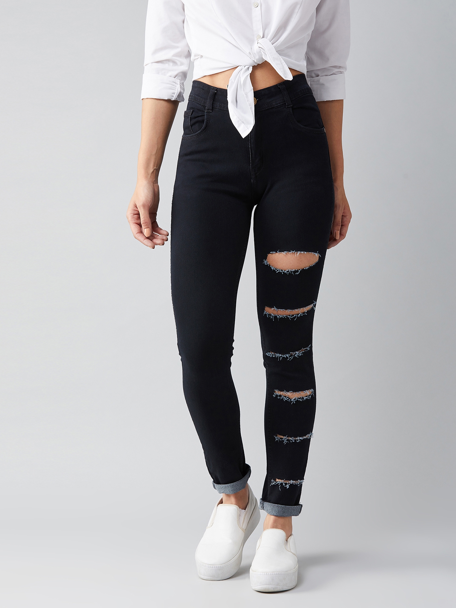 Women's Black Slim High Rise Clean Look Regular Denim Jeans