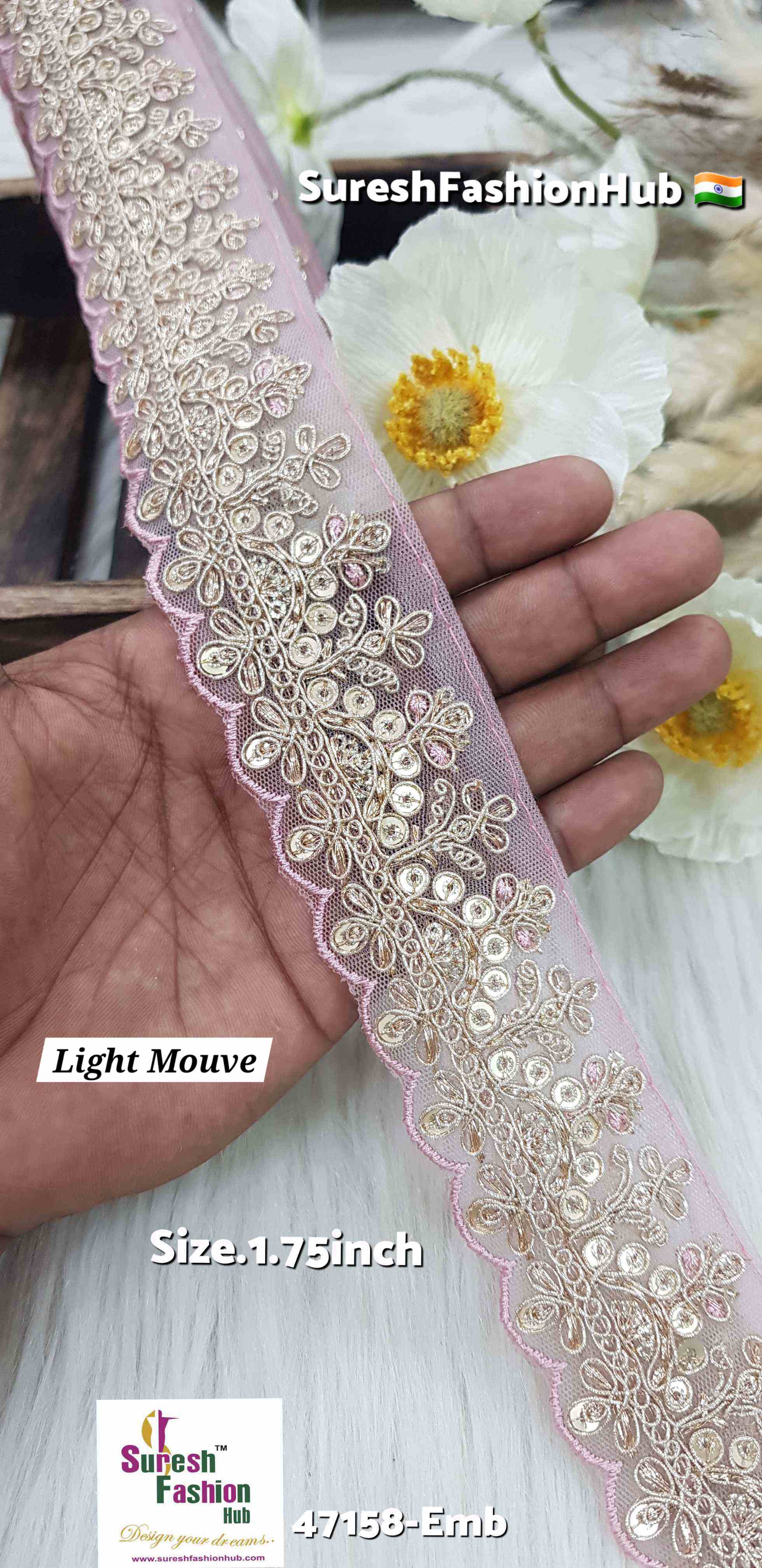 Light Mouve Pearl Embroidery Scalloped Lace