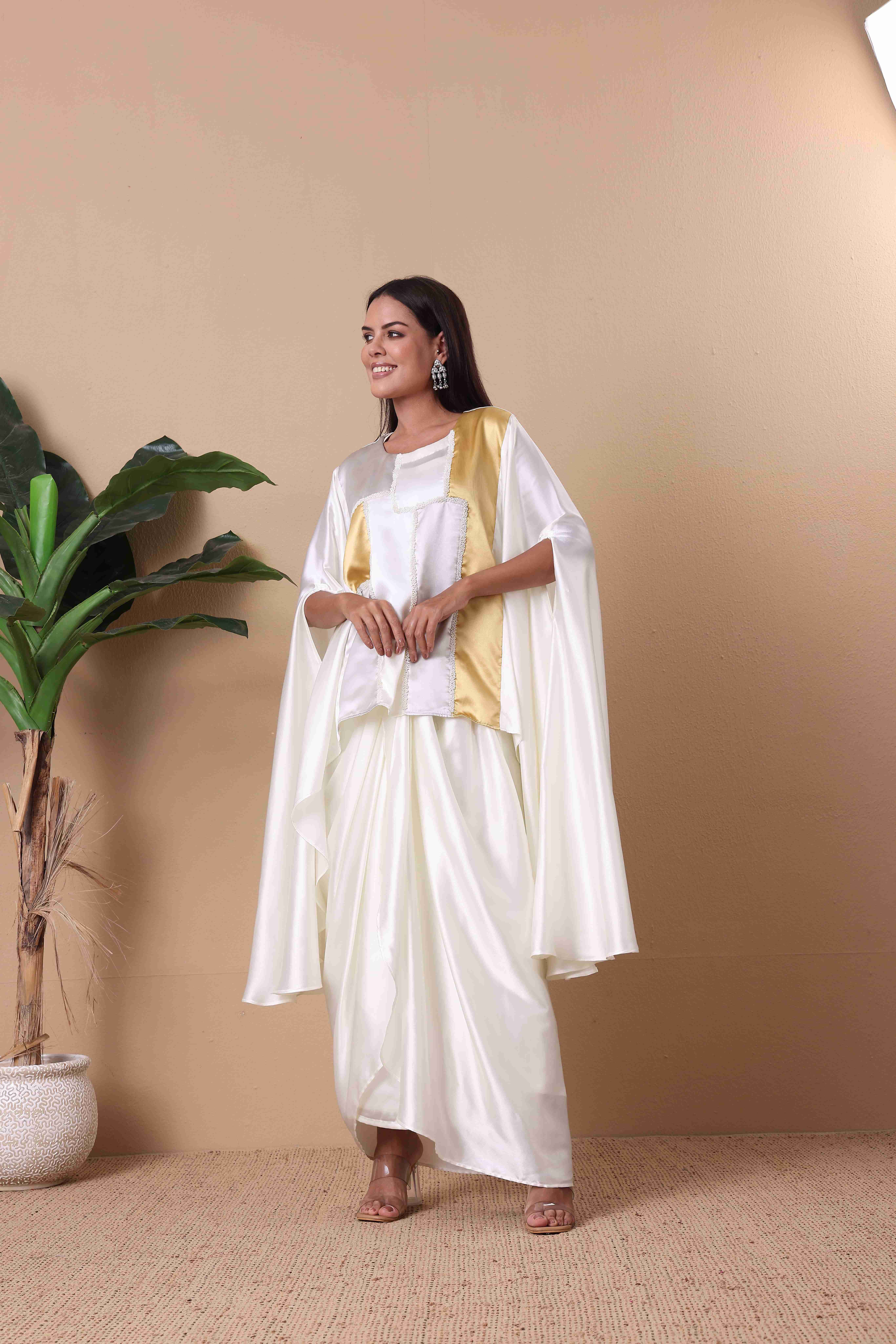 Ivory Cape Set with Gold and Silver Detailing