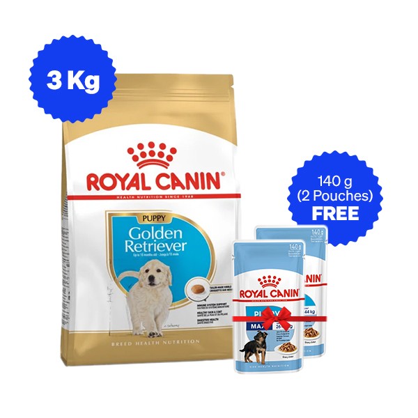 Royal Canin Golden Retriever Puppy Dry Dog Food with Free Maxi Puppy Gravy Pack
