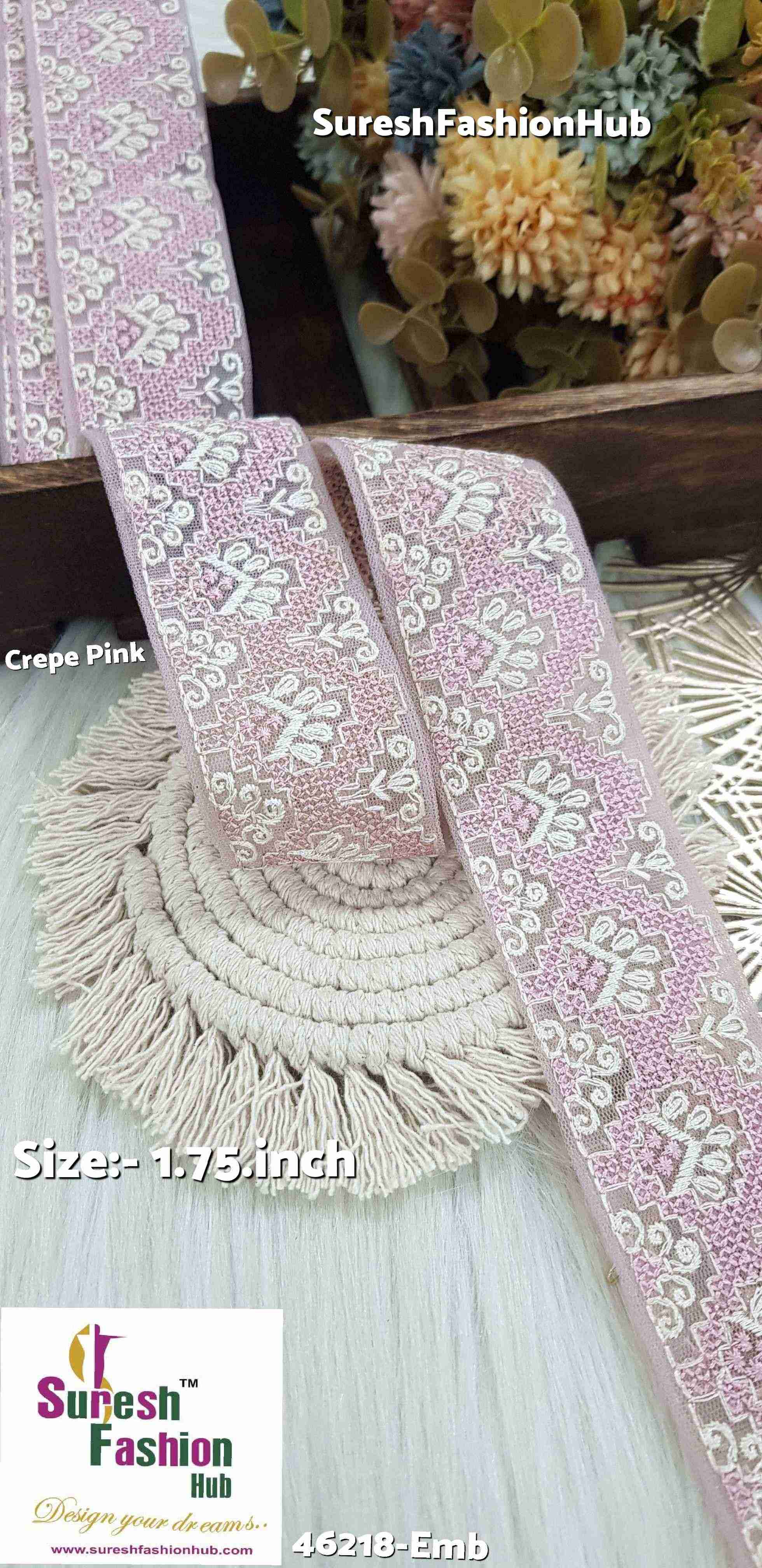 Crepe Pink Net Embroidery Lace