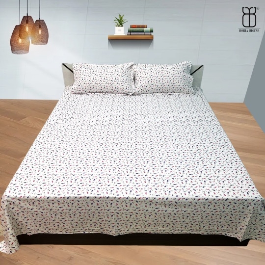 Boria Bistar Pure Cotton Printed Bedsheet with Pillow Cover
