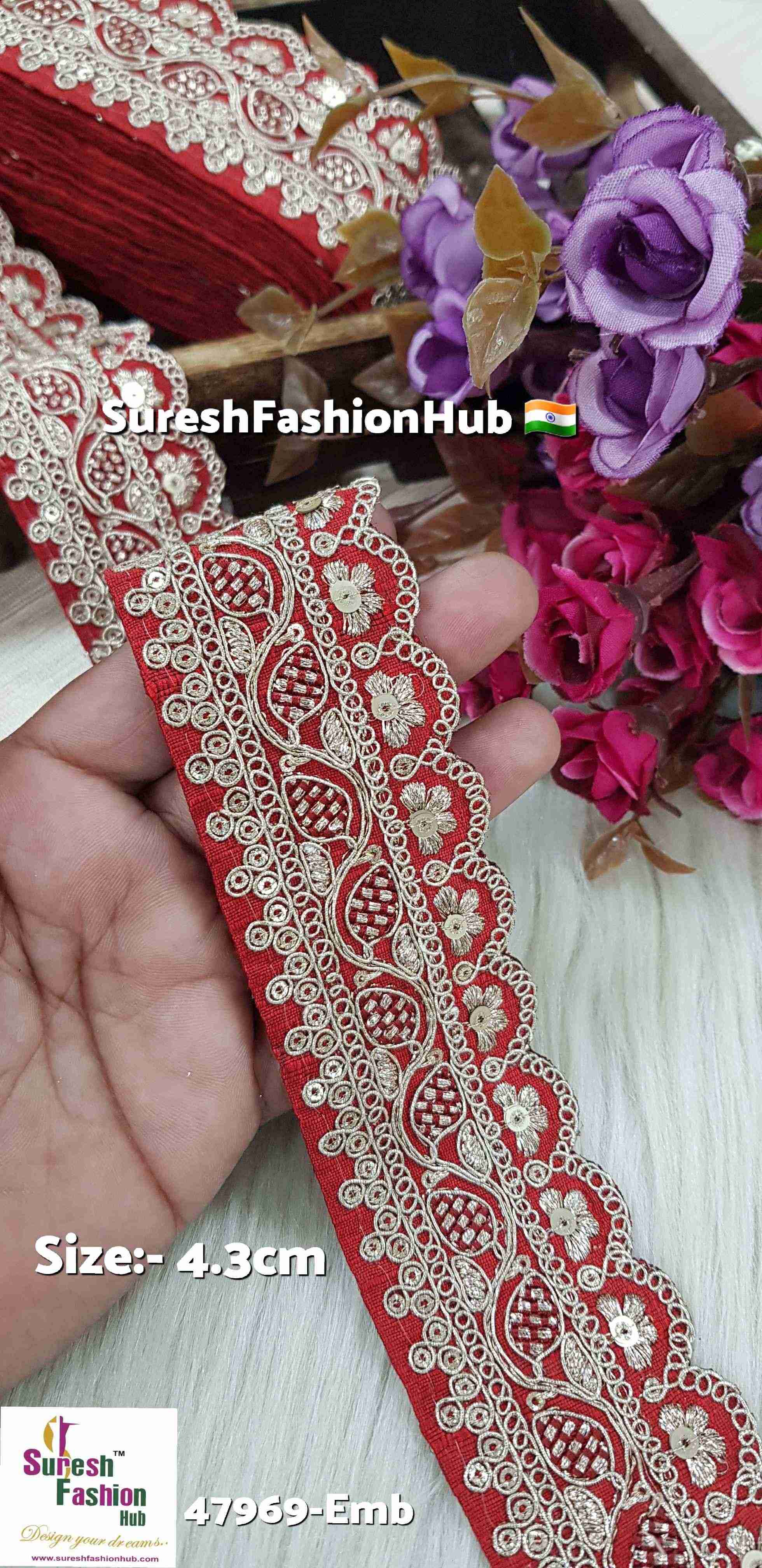 Maroon Pearl Blossom Scallop Embroidery Lace