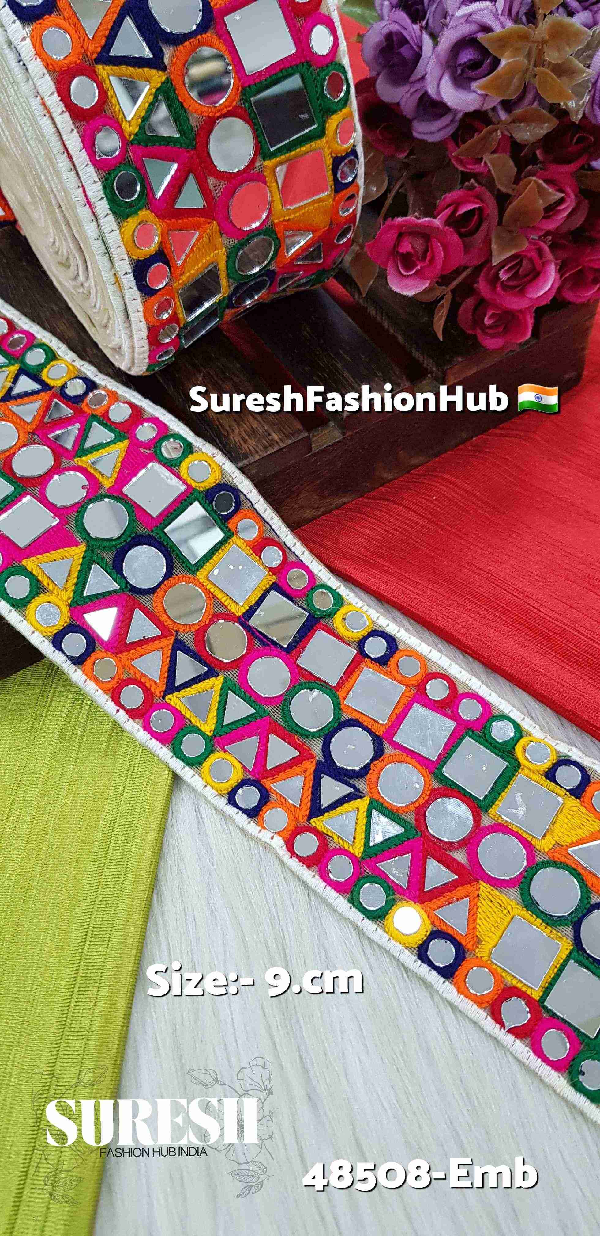 Navratri Radiance Geometric Mirror Thread Lace – Dark Multi | 48508-Emb