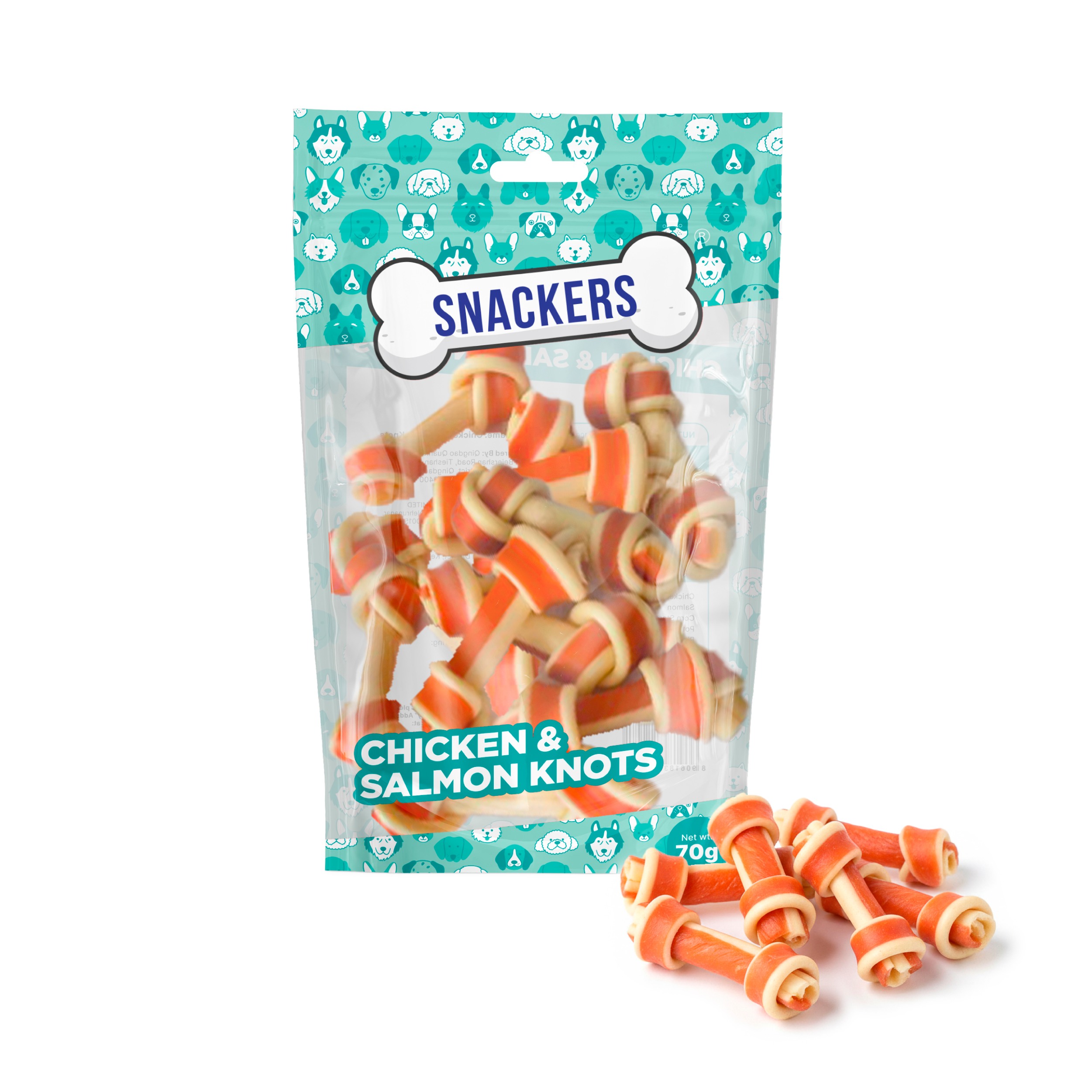 Snackers Dental Knotted Bones with Chicken & Salmon Flavour Dog Treats 70g