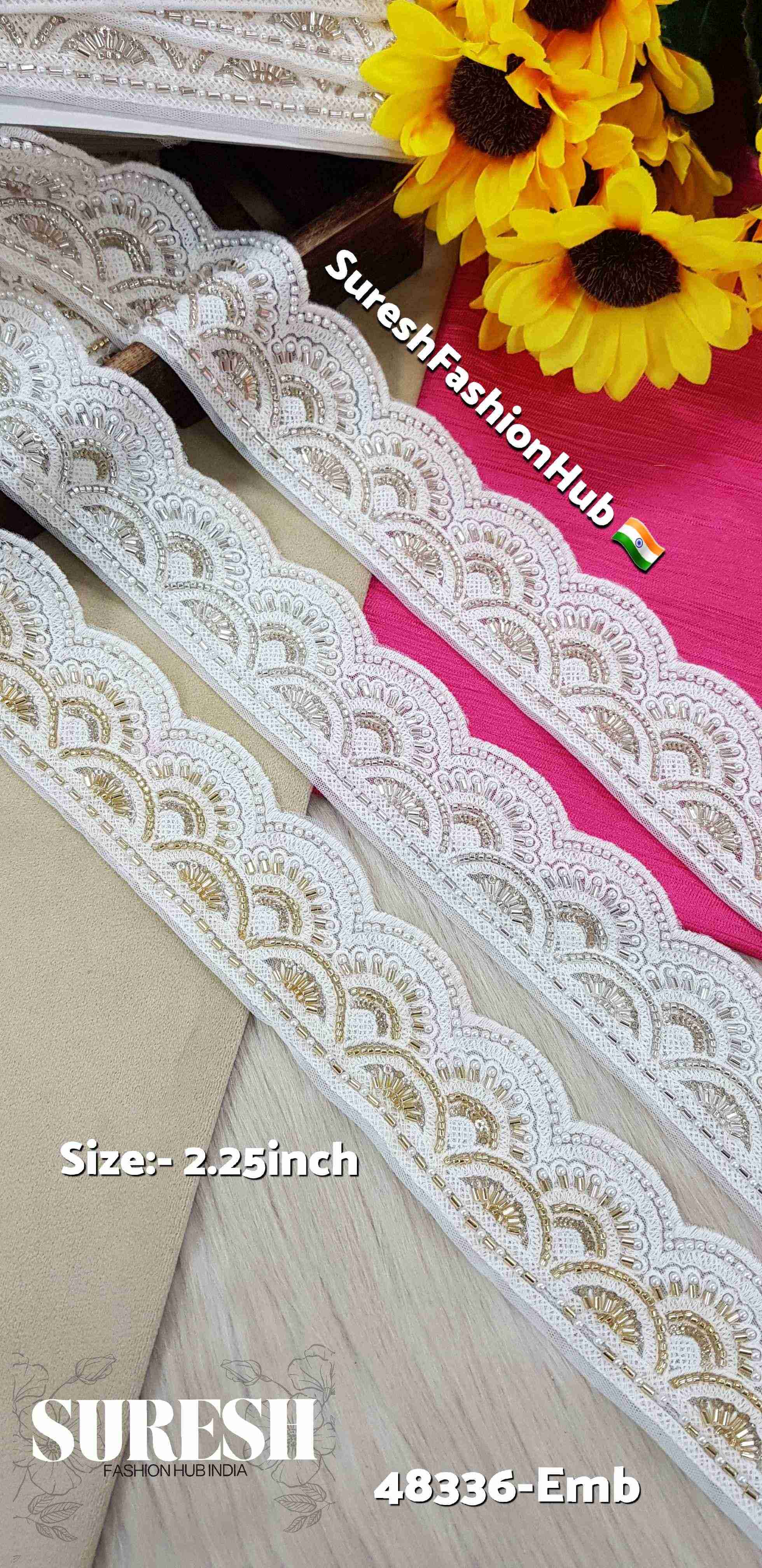 White–Water Double Scalloped Thread Embroidery Lace – 48336-Emb