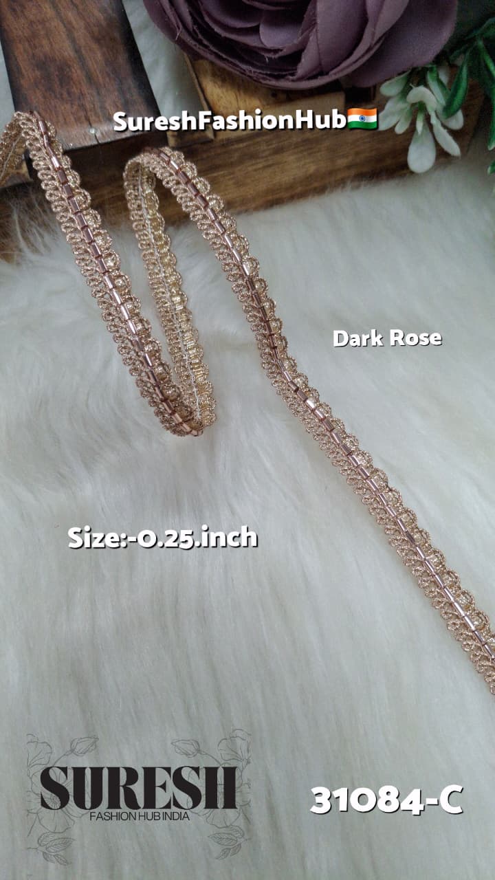 Rose Gold One Side Cutdhana Jhalar Lace – Design 31084-C