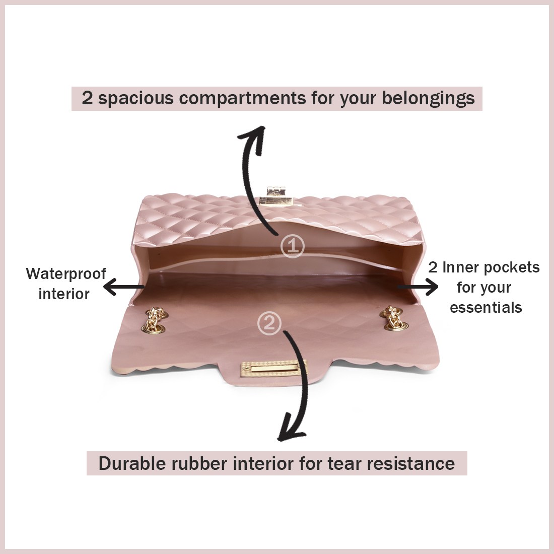 The Haul Factory Nesta Rubber Rose Gold Checkered Patterned Shoulder Sling Bag with Designer Scarf For Women