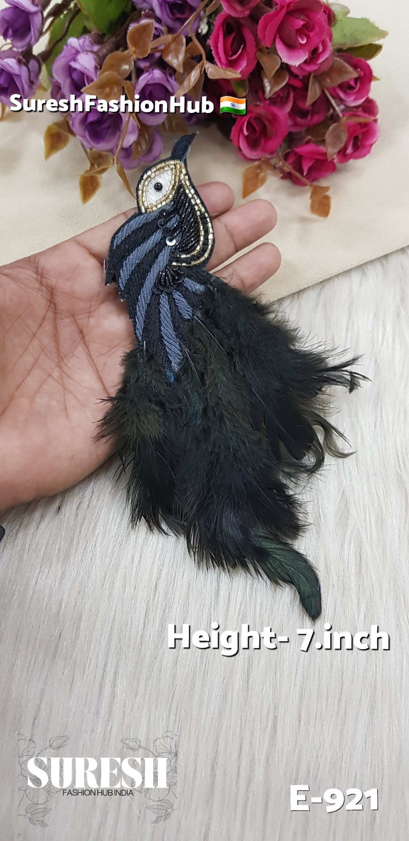 E-921 Black Right Side Bird Feather Patch
