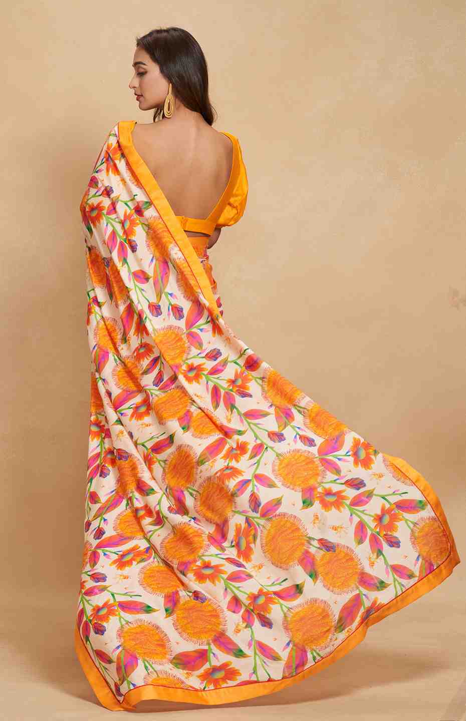 Orange Printed Saree