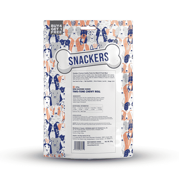 Snackers Non Rawhide Chews Two Tone Chewy Roll - 225g