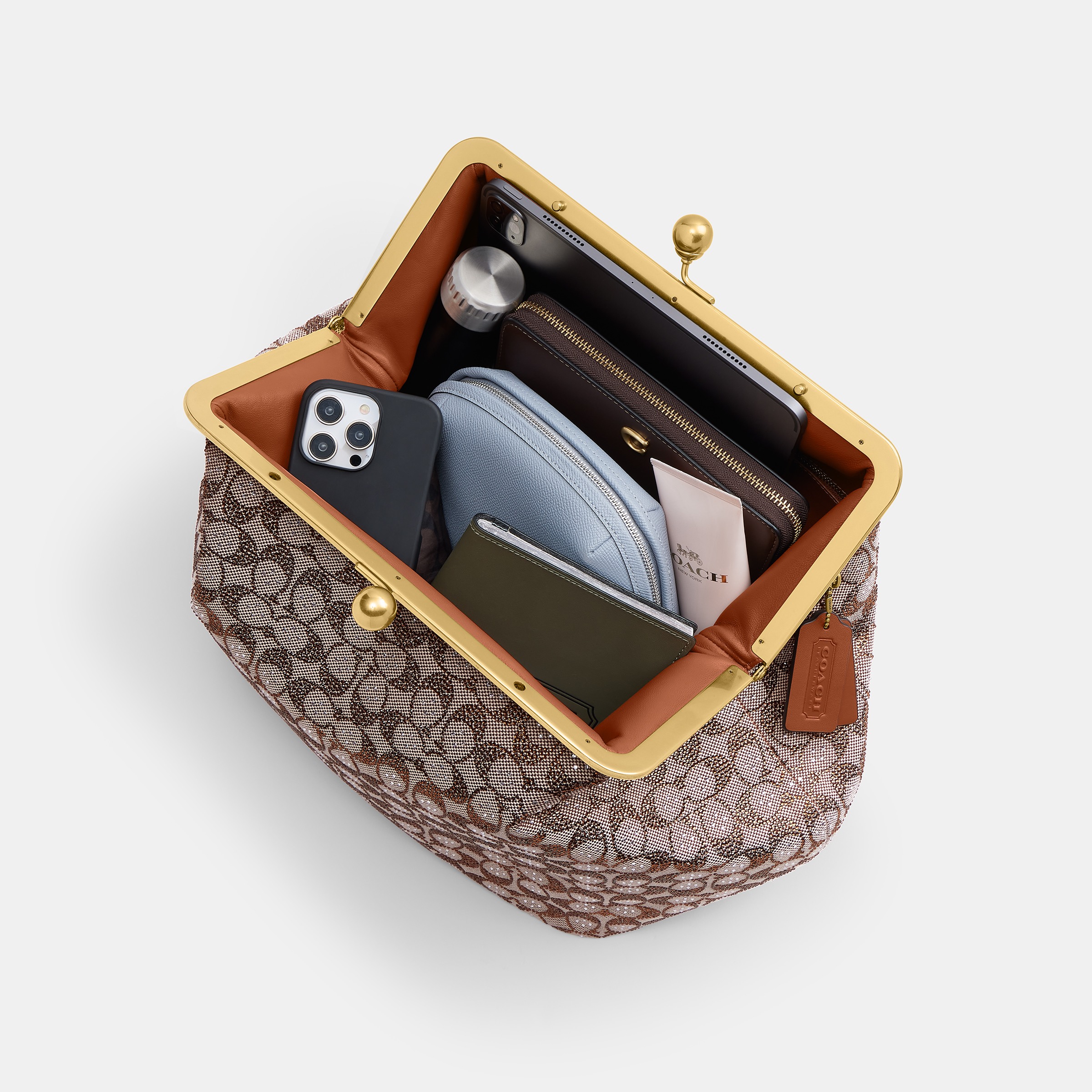 Large Kisslock Frame Bag In Crystal Signature Jacquard