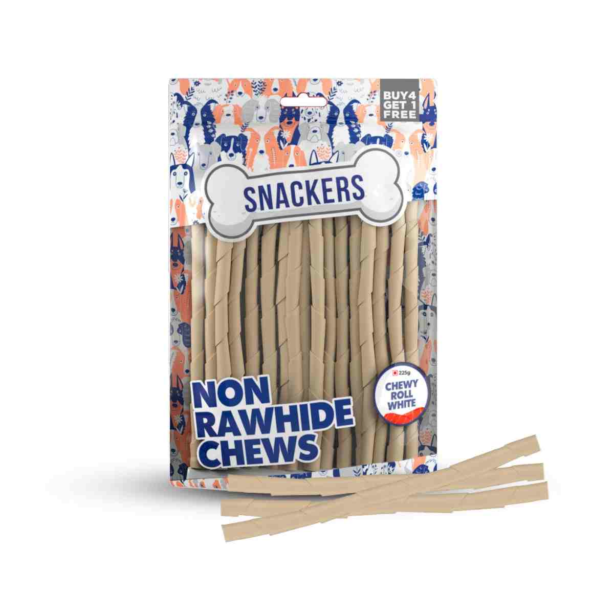 Snackers Non Rawhide Chews Chewy Roll White for Dogs, 225 g