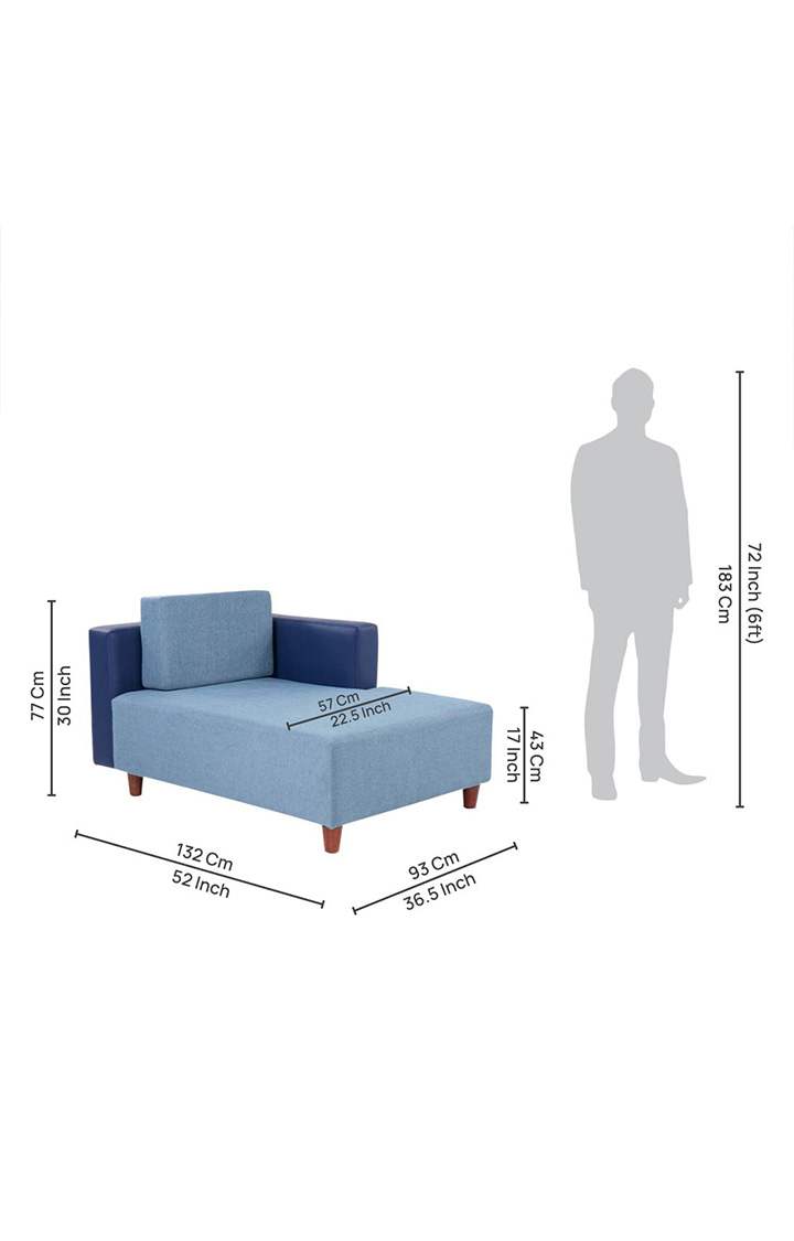 neudot Hailey Duet Fabric 1 Seater Left Aligned Lounger in Mirage Blue Colour | Dual Color | for Living Room | 1 Person Sofa