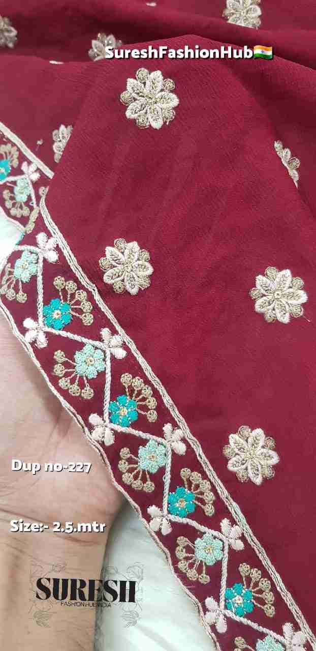 Maroon Floral Zari & Threadwork Georgette Dupatta-227