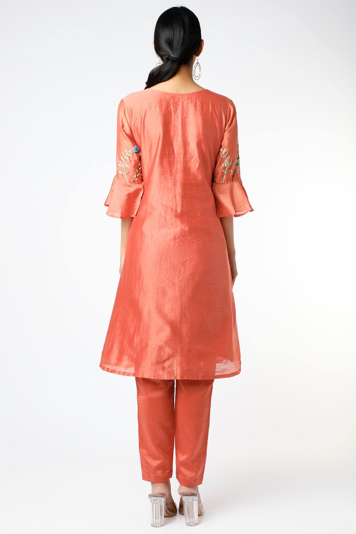 Peach Embroidered Kurta Set