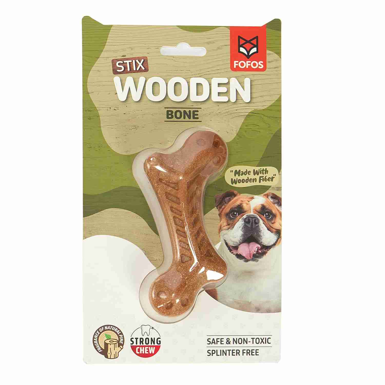 Barkbutler Fofos Woodplay Bone Toy for Dogs, 12 X 6 CM