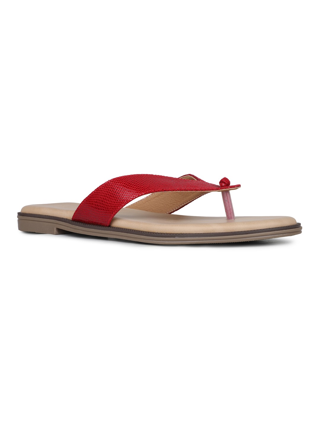 Womens Maroon Casual Solid T-Strap Slip-On Flat Sandals