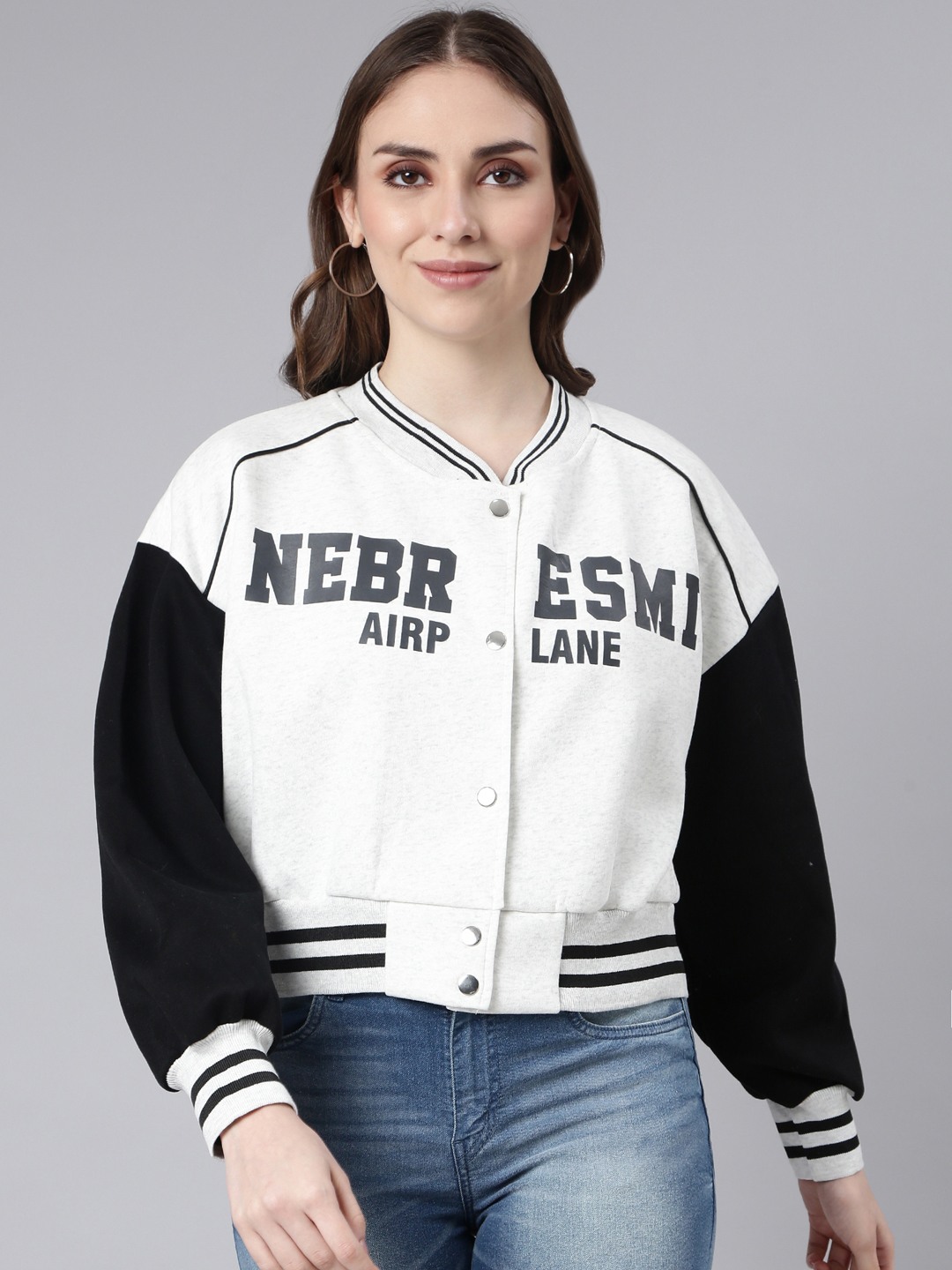 SHOWOFF Women's Typography Off White Crop Oversized Drop
