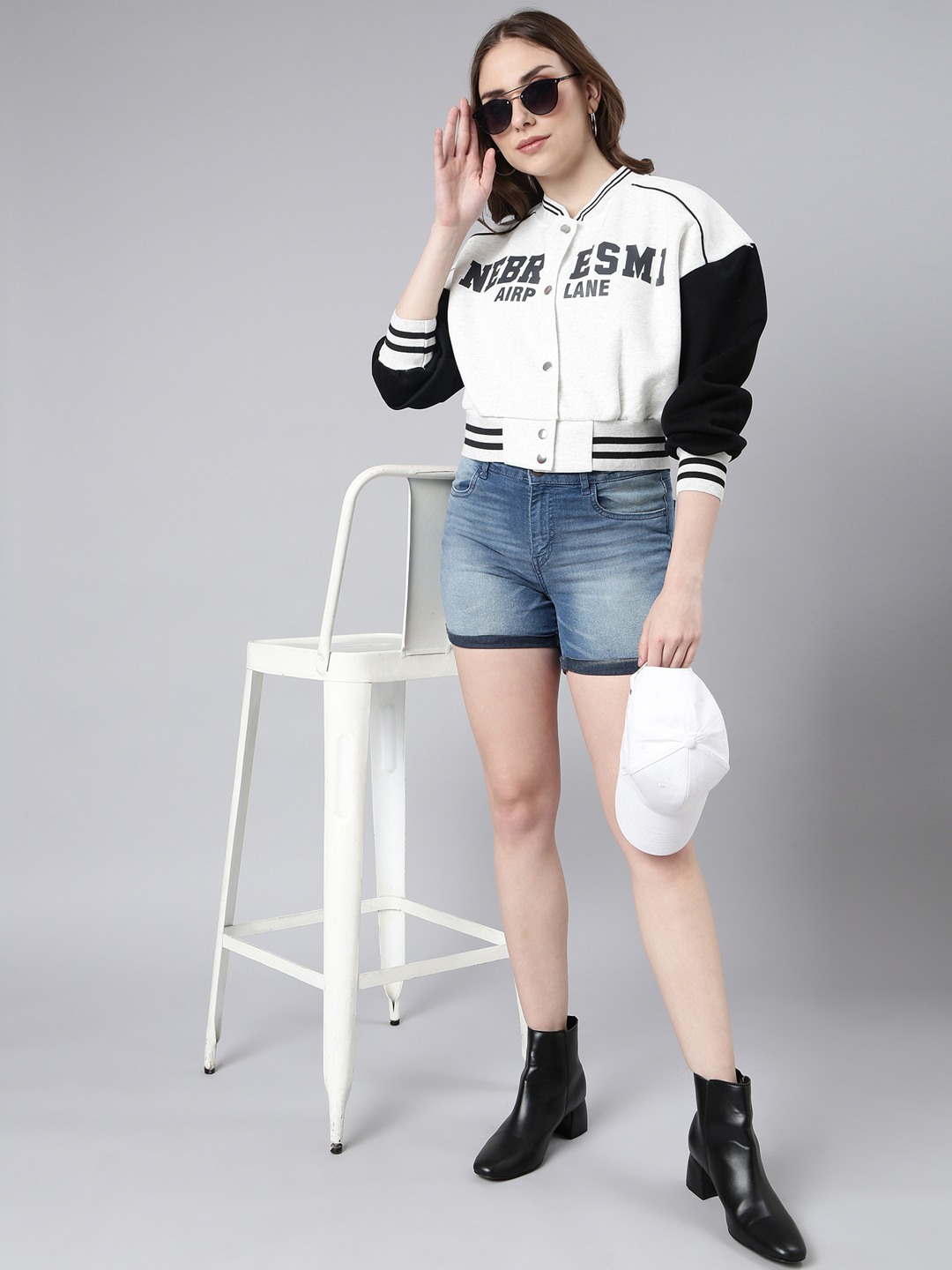 SHOWOFF Women's Typography Off White Crop Oversized Drop