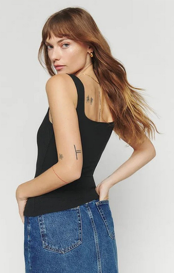Women's Black Polyester Solid Tops