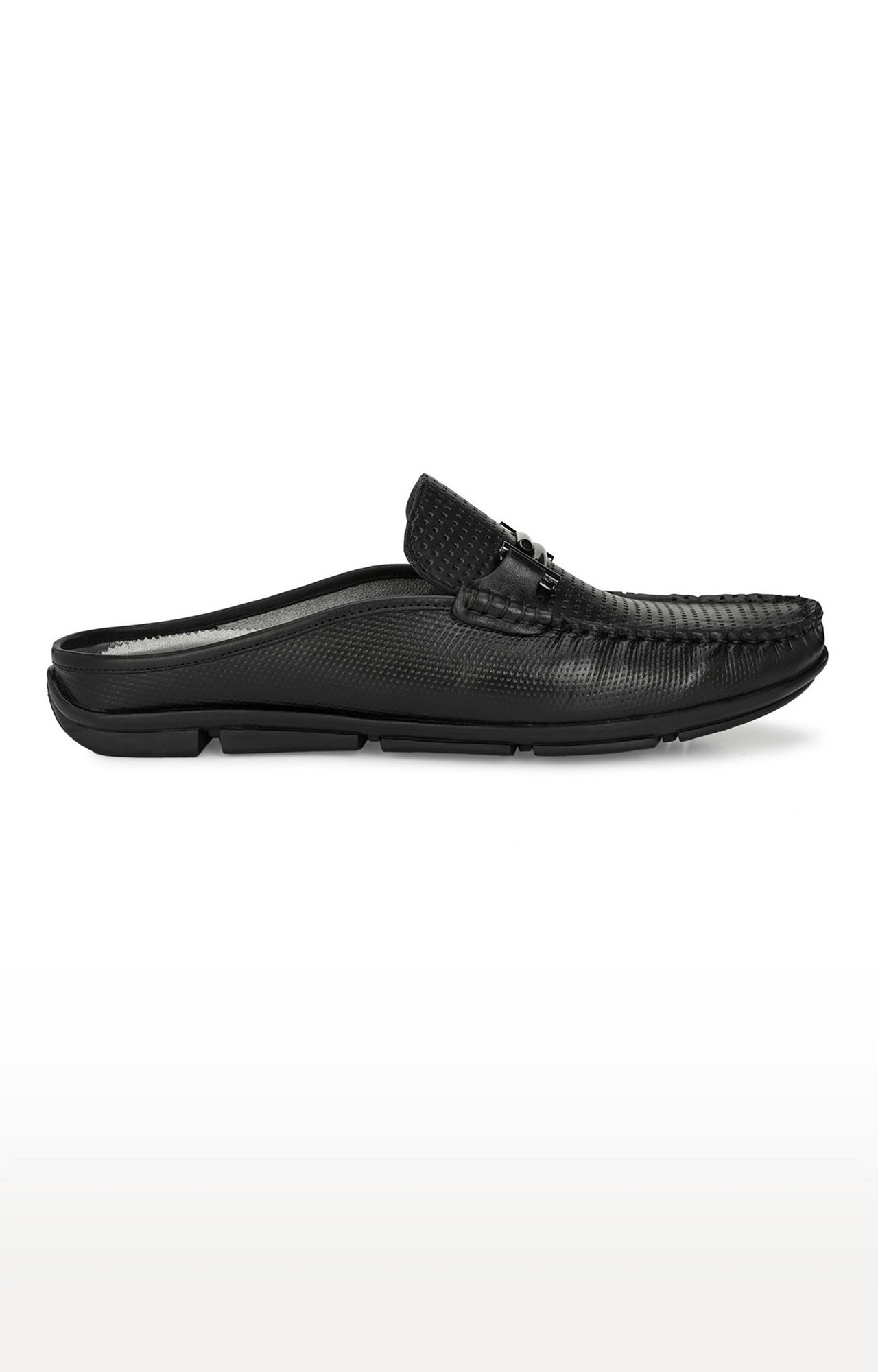 Hitz | Hitz Black Genuine Leather Casual Loafers with Slip-On Fastening 1