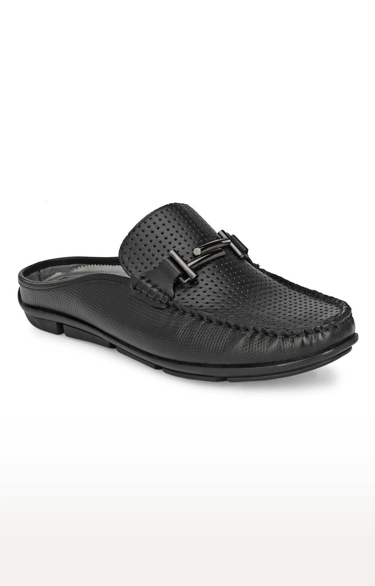 Hitz | Hitz Black Genuine Leather Casual Loafers with Slip-On Fastening 0