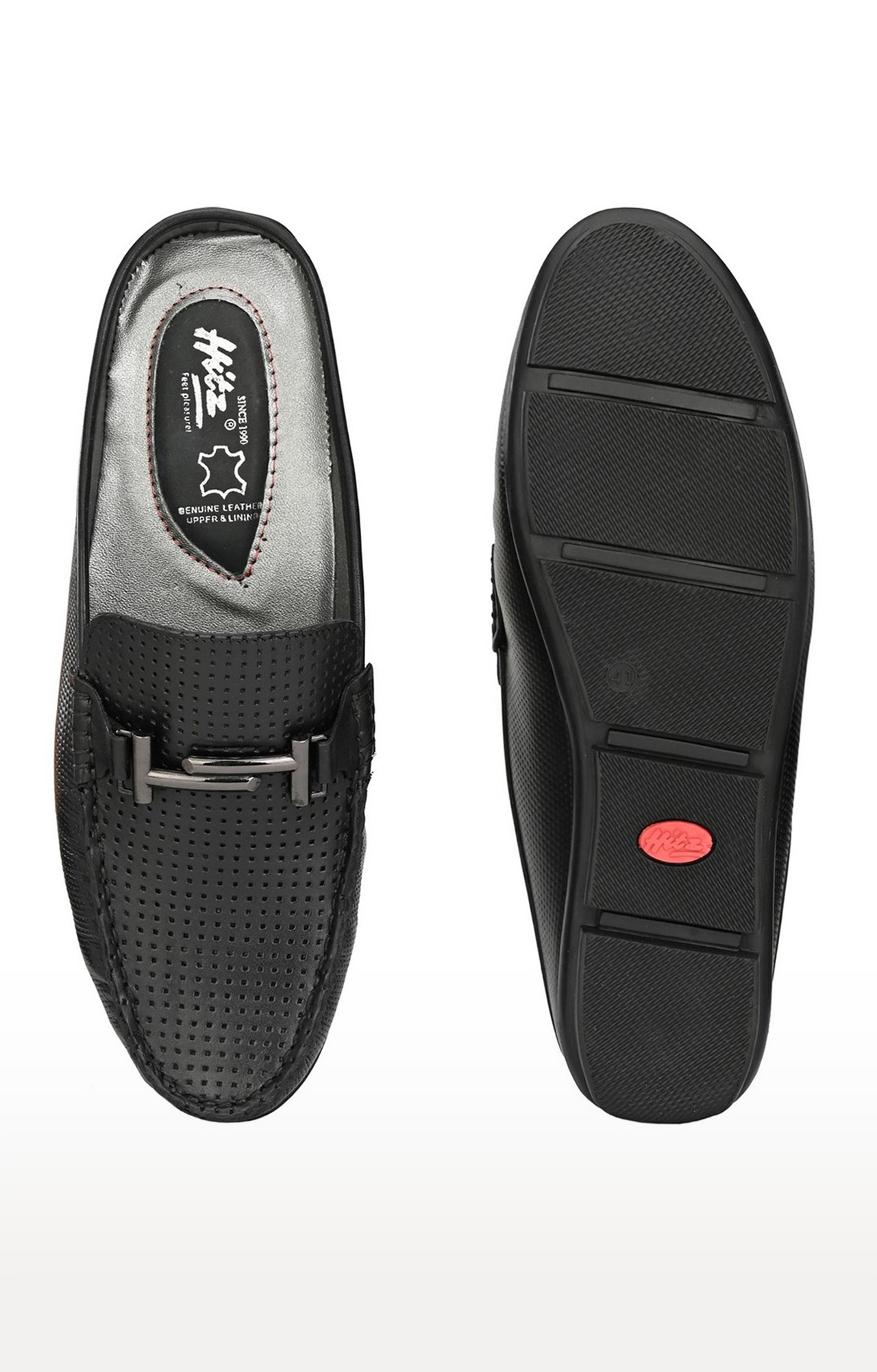 Hitz | Hitz Black Genuine Leather Casual Loafers with Slip-On Fastening 4