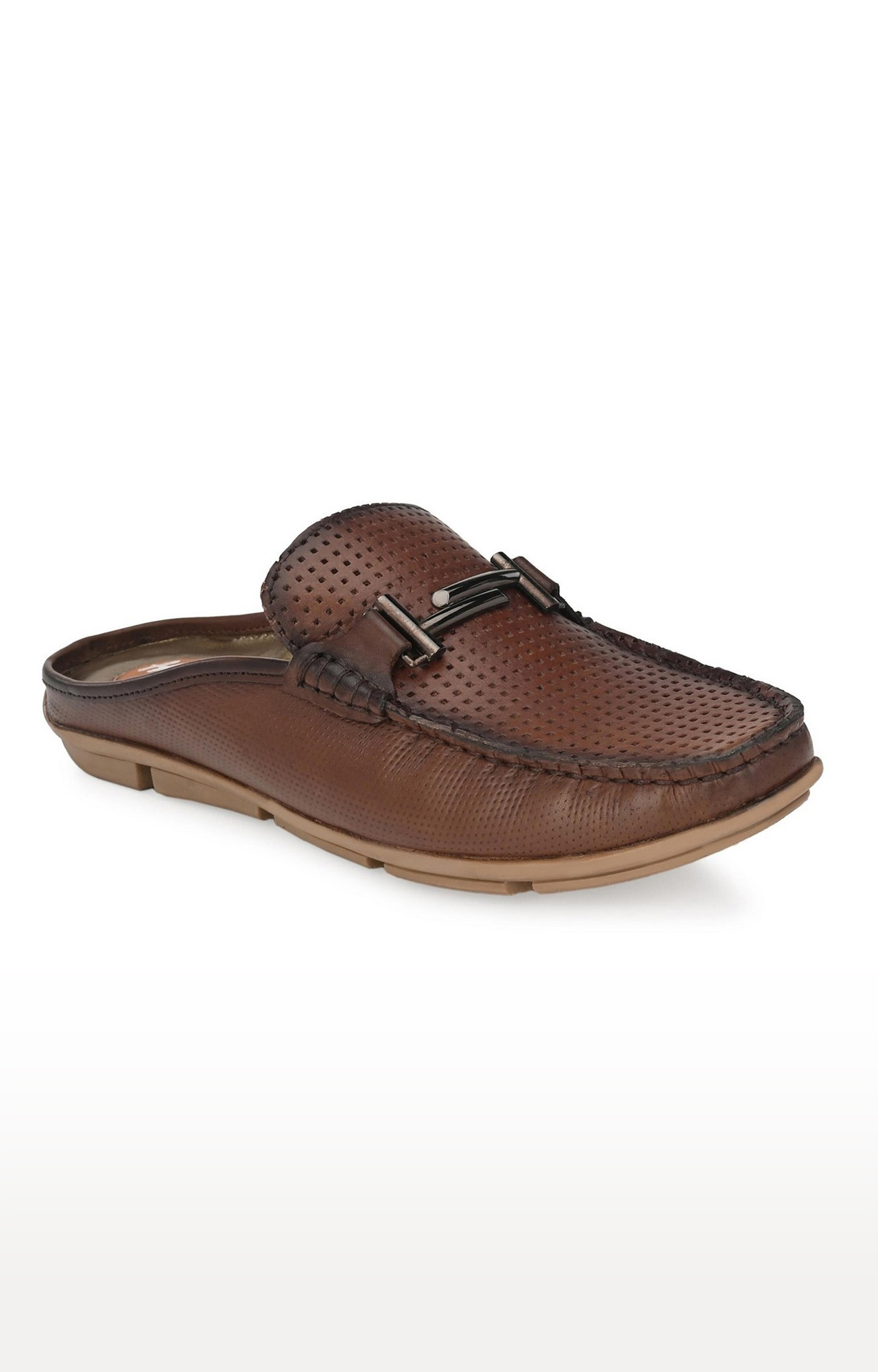 Hitz Brown Genuine Leather Casual Loafers with Slip On Fastening