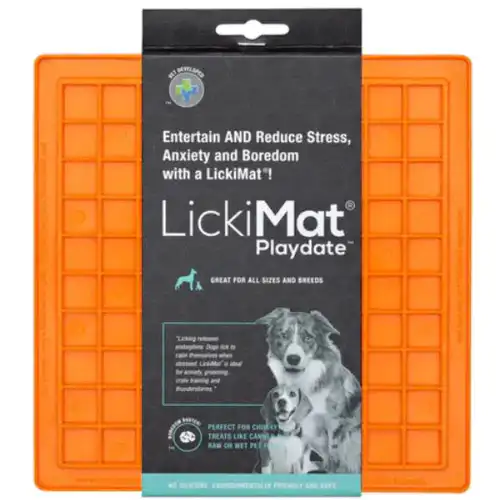 LickiMat Classic Playdate Slow Feeder for Cats and Dogs (Orange)