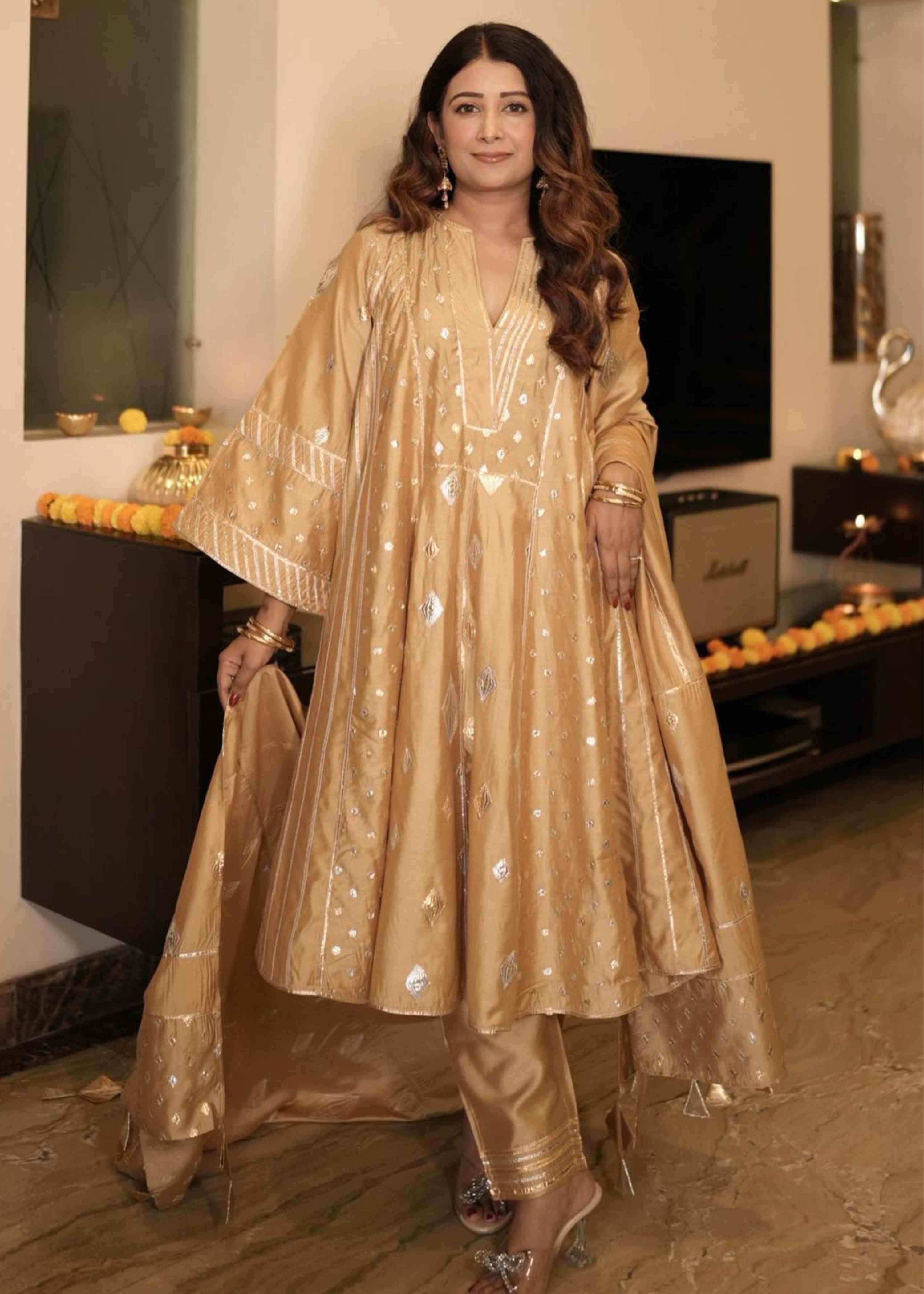 Beige Kali Kurta Set