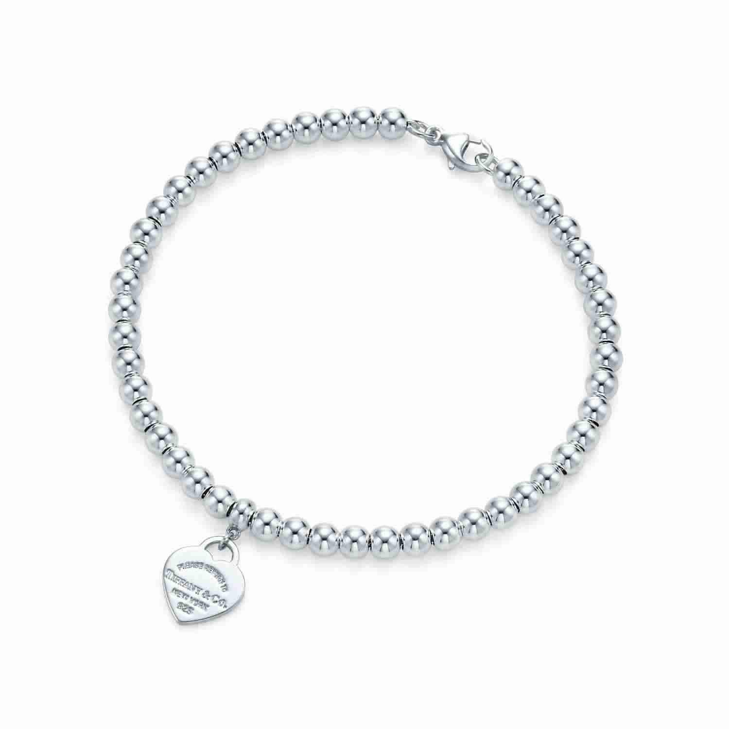 Sterling Silver Mn Heart 4Mm Bead Bracelet