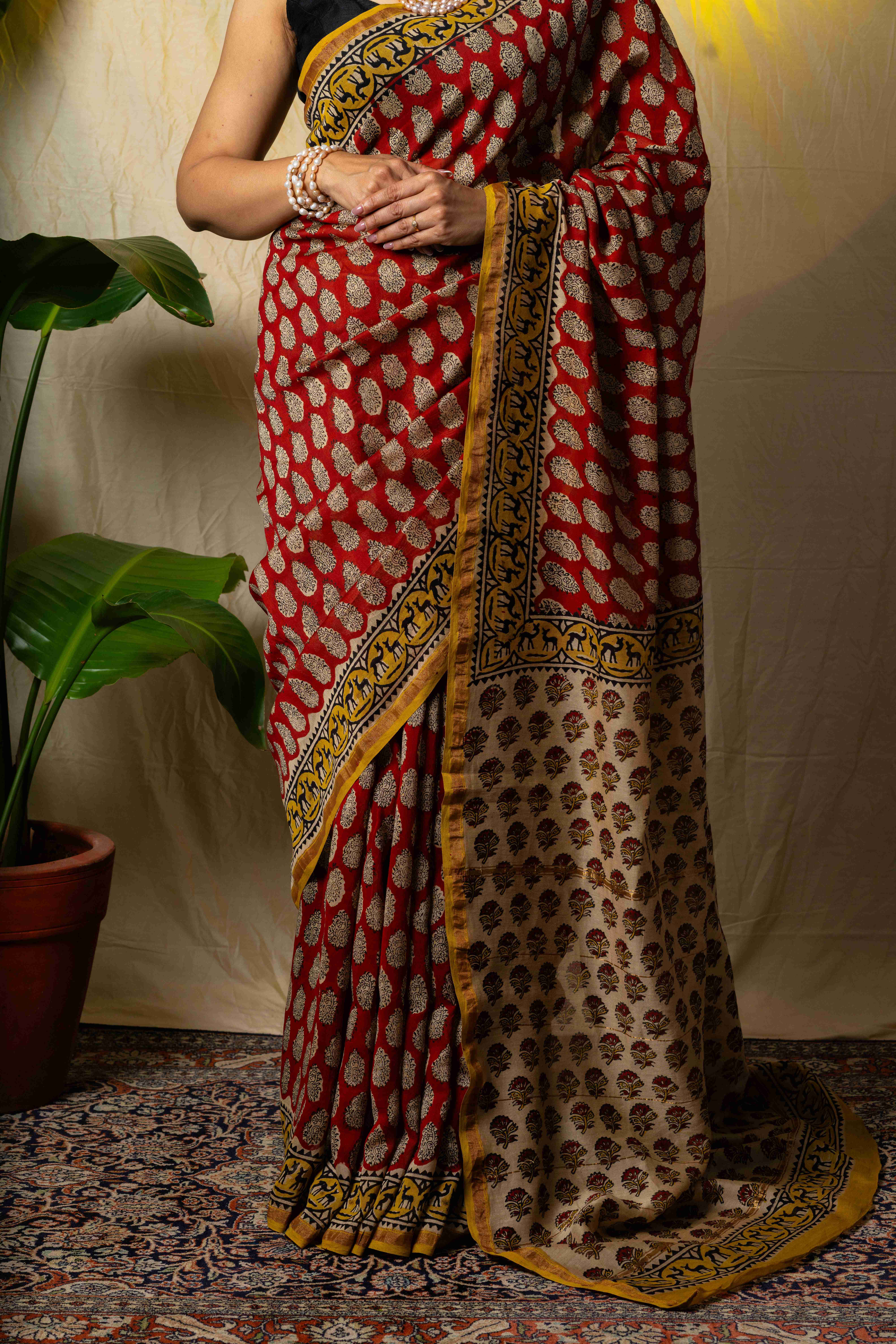 Red Chanderi Handpainted Saree