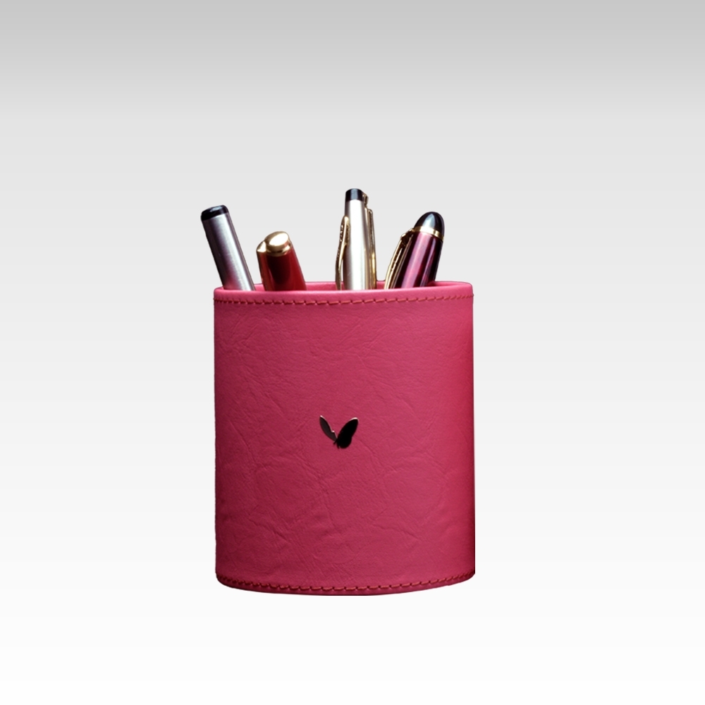 Pen/Pencil Holder |Round | Faux Leather | Himalaya Series | Pink | Large