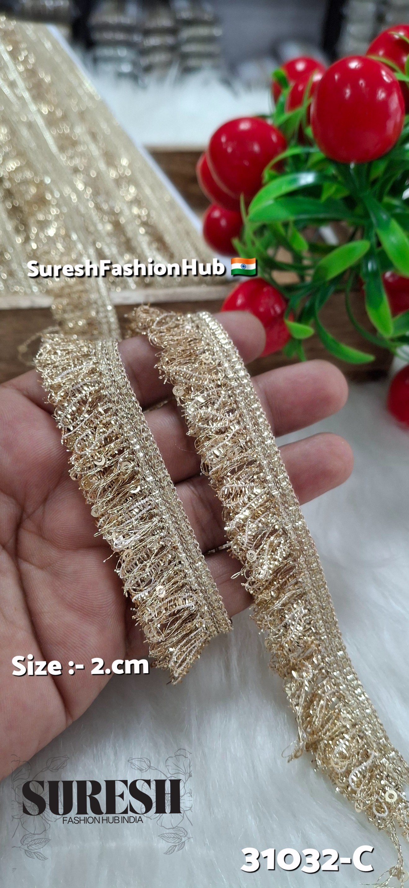 Pearl Zari Feather Sequin Fringe Lace – Design 31032-C