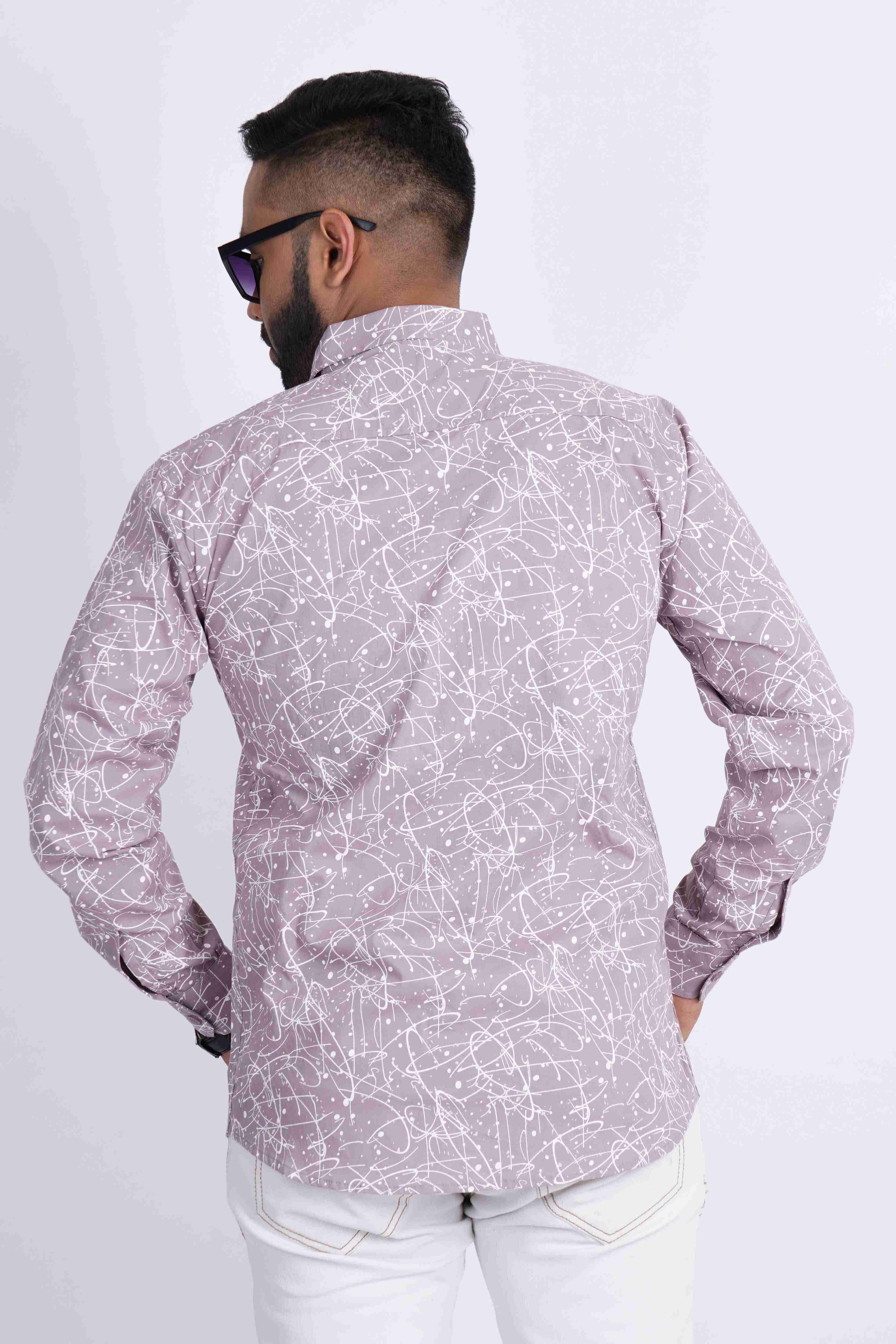 Light Grey White Super Print Cotton Shirt