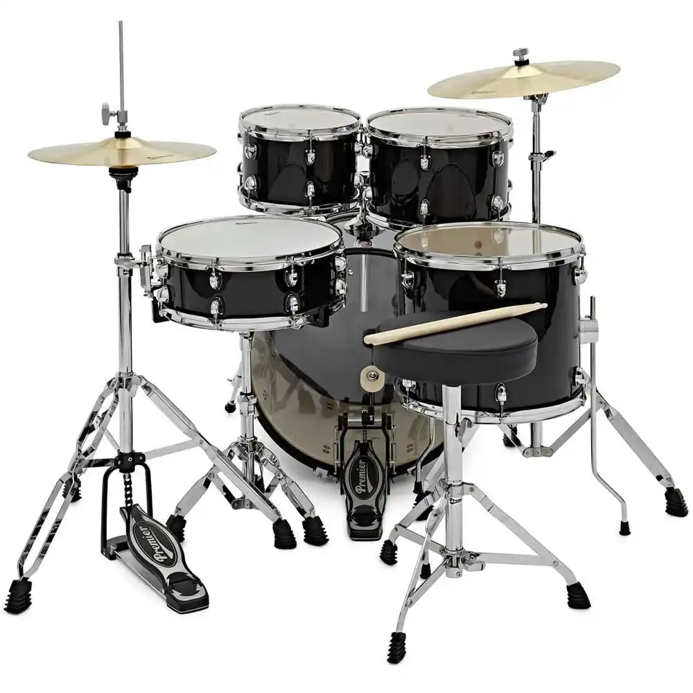 Premier Revolution 5-Piece Complete Acoustic Drum Kit, 22" Bass Drum, Black 2