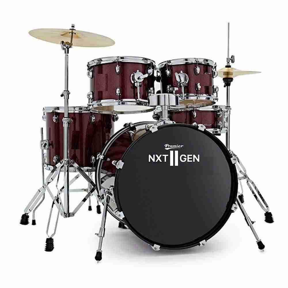 Premier NXT GEN Series 5-Piece Complete Acoustic Drum Kit, 22" Bass Drum, Red Sparkle 10