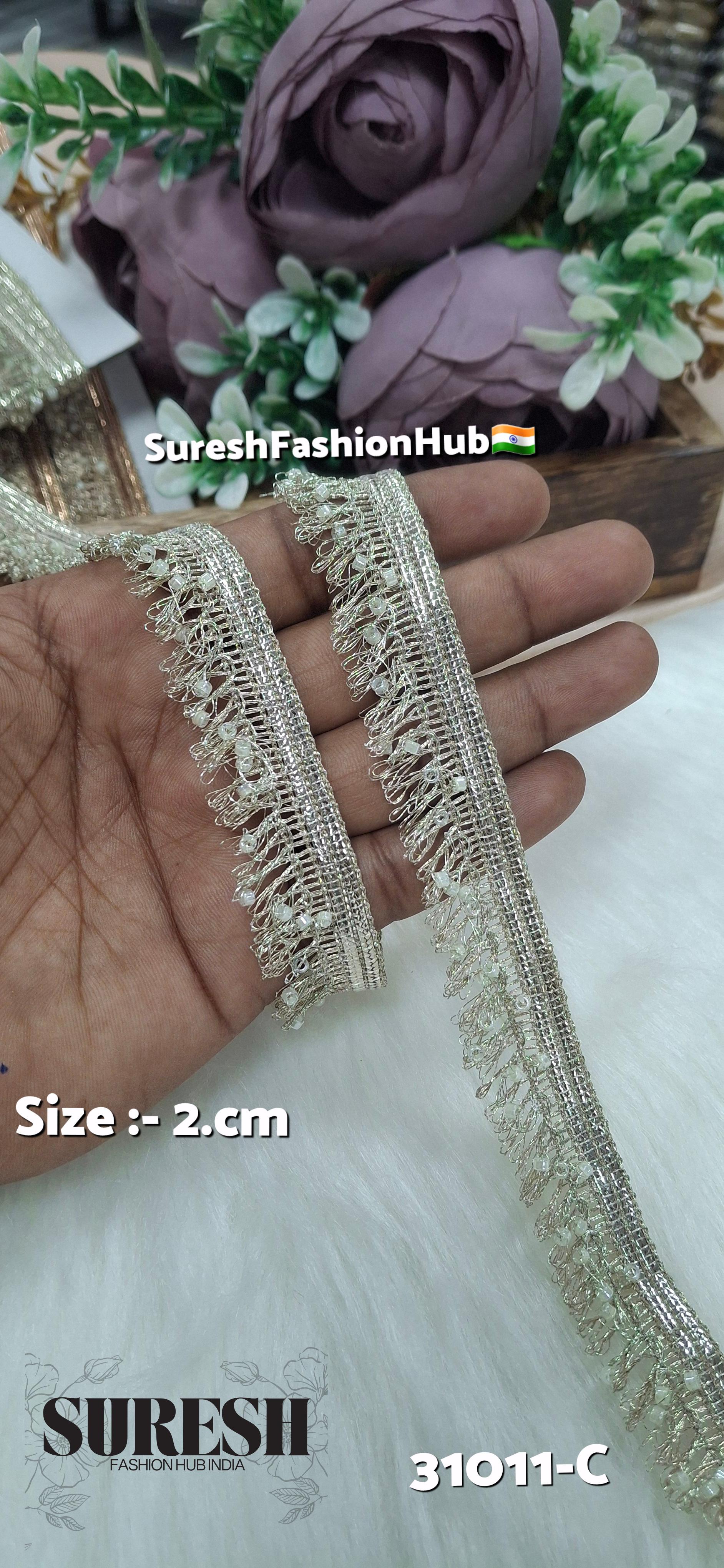 Water Beaded Zari Fringe Lace