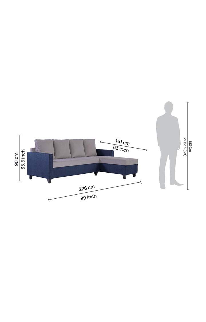 neudot Saya LHS Sectional Sofa for Living Room |6 Person Sofa| Premium Fabric with Cushioned Armrest | 12 Months Warranty| Solid Wood Frame| 6 Seater in Saya Duo Blue Color DIY(Do-It-Yourself)