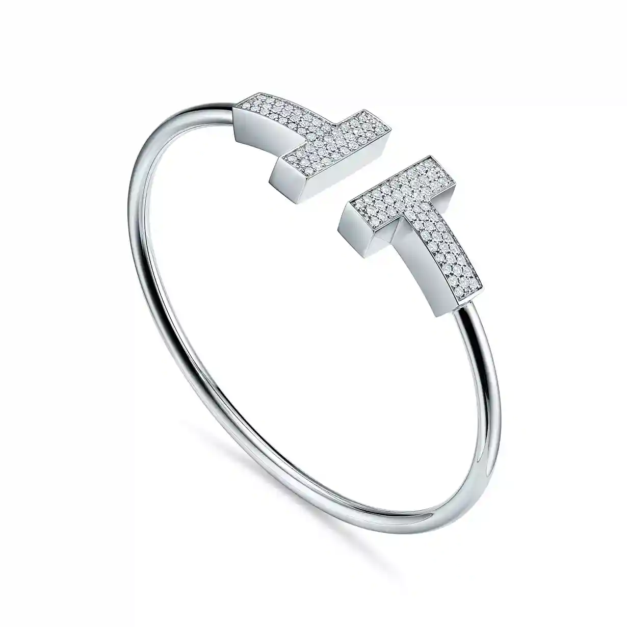 Tiffany T: Wide Diamond Wire Bracelet in White Gold